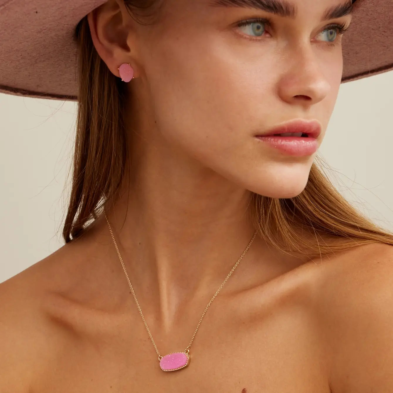 Organic Druzy Stone Stud Earrings