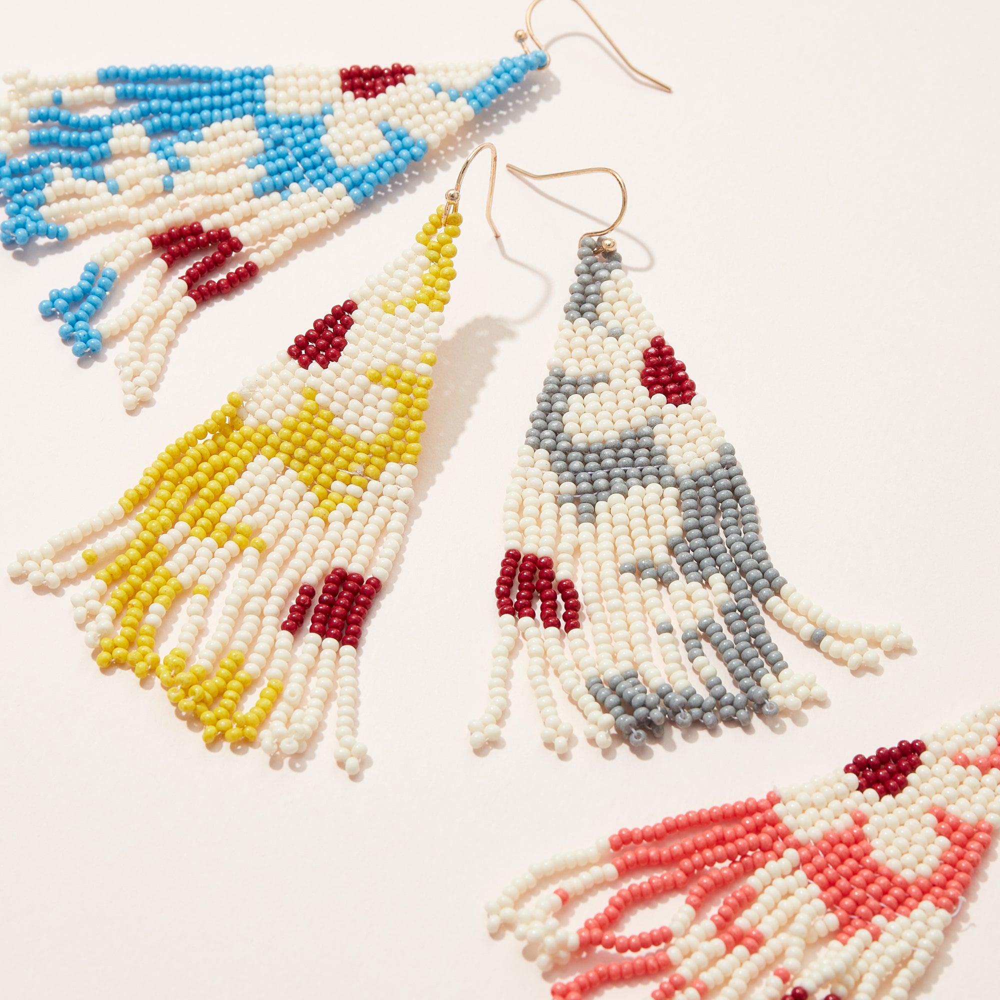 Flower Seed Bead Fringe Earrings