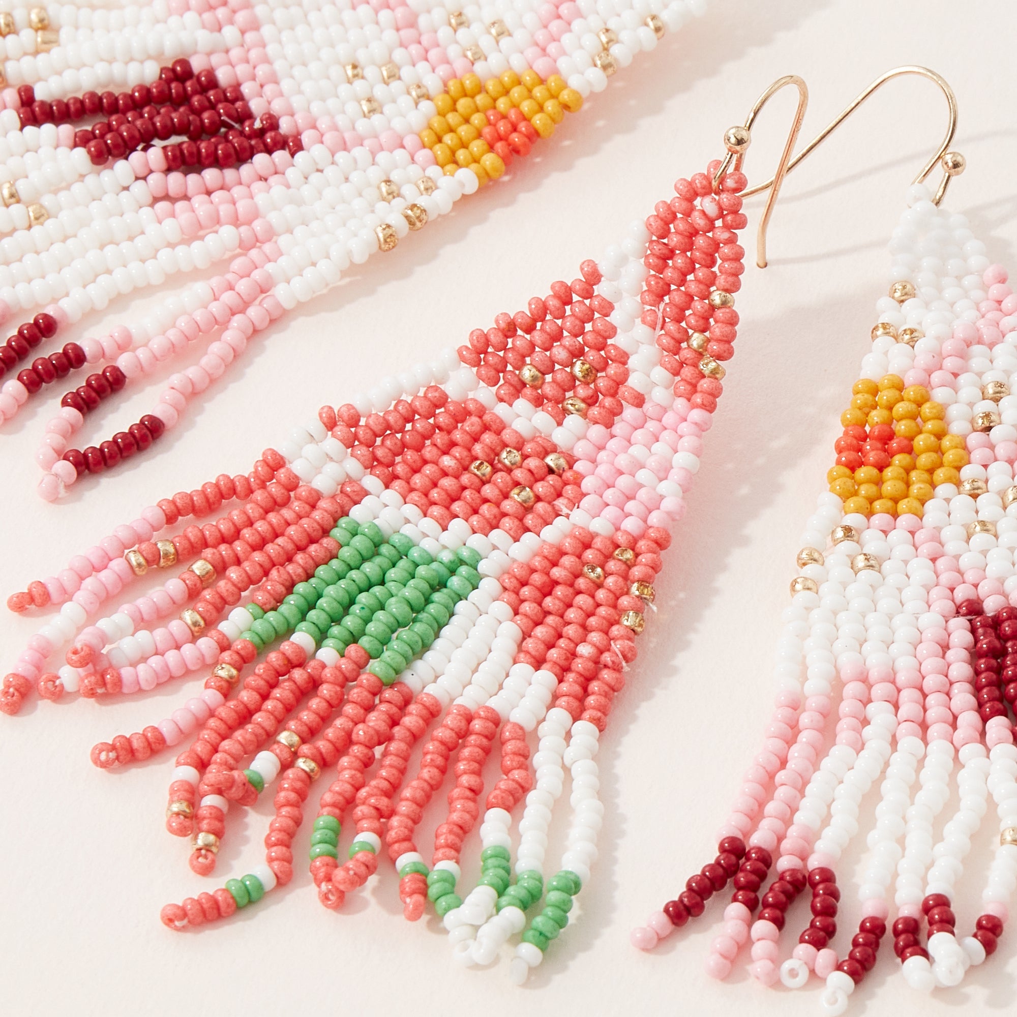 Flower Pattern Seed Bead Fringe Earrings