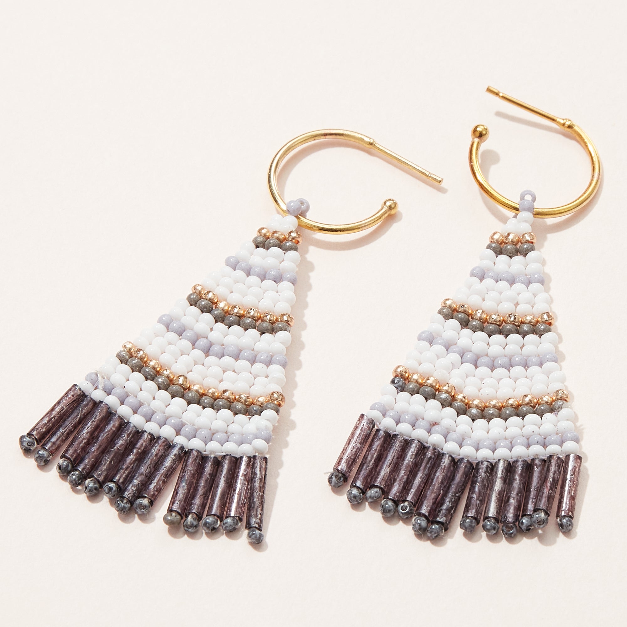 Color Block Seed Bead Petite Fringe Earrings