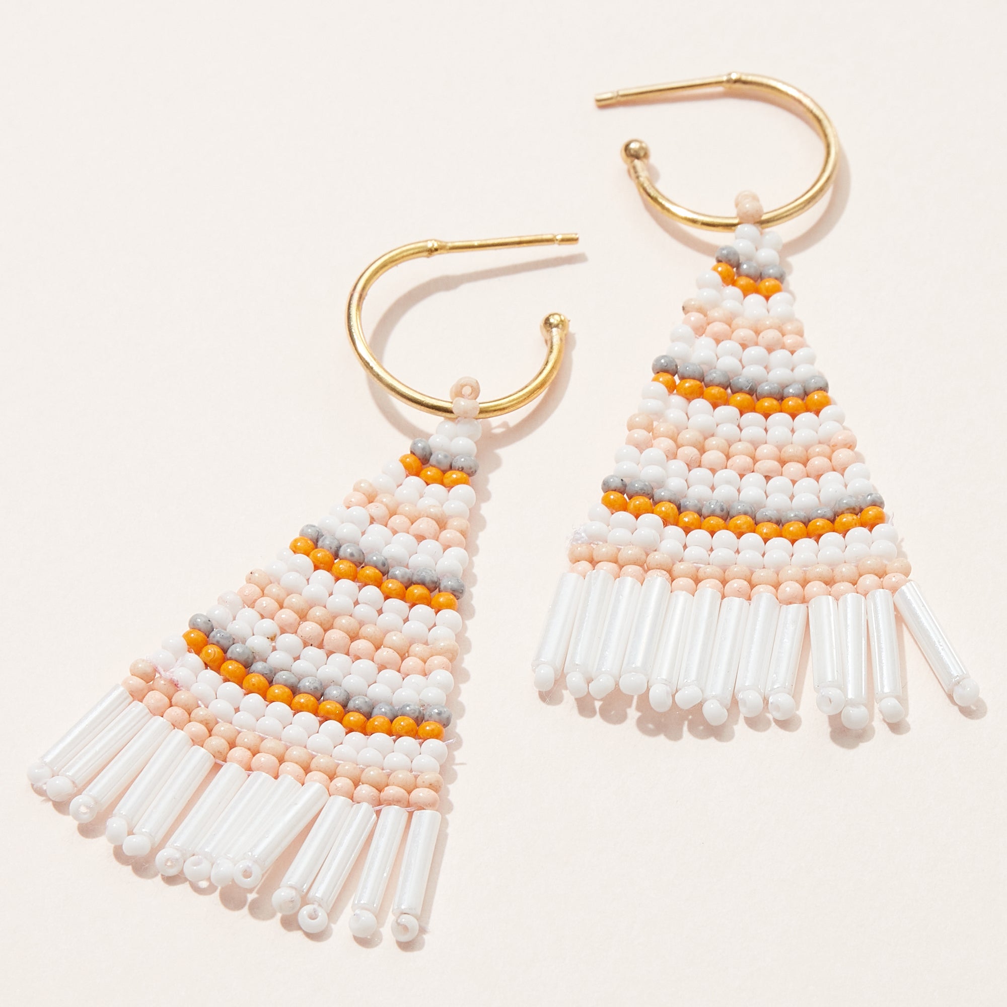 Color Block Seed Bead Petite Fringe Earrings