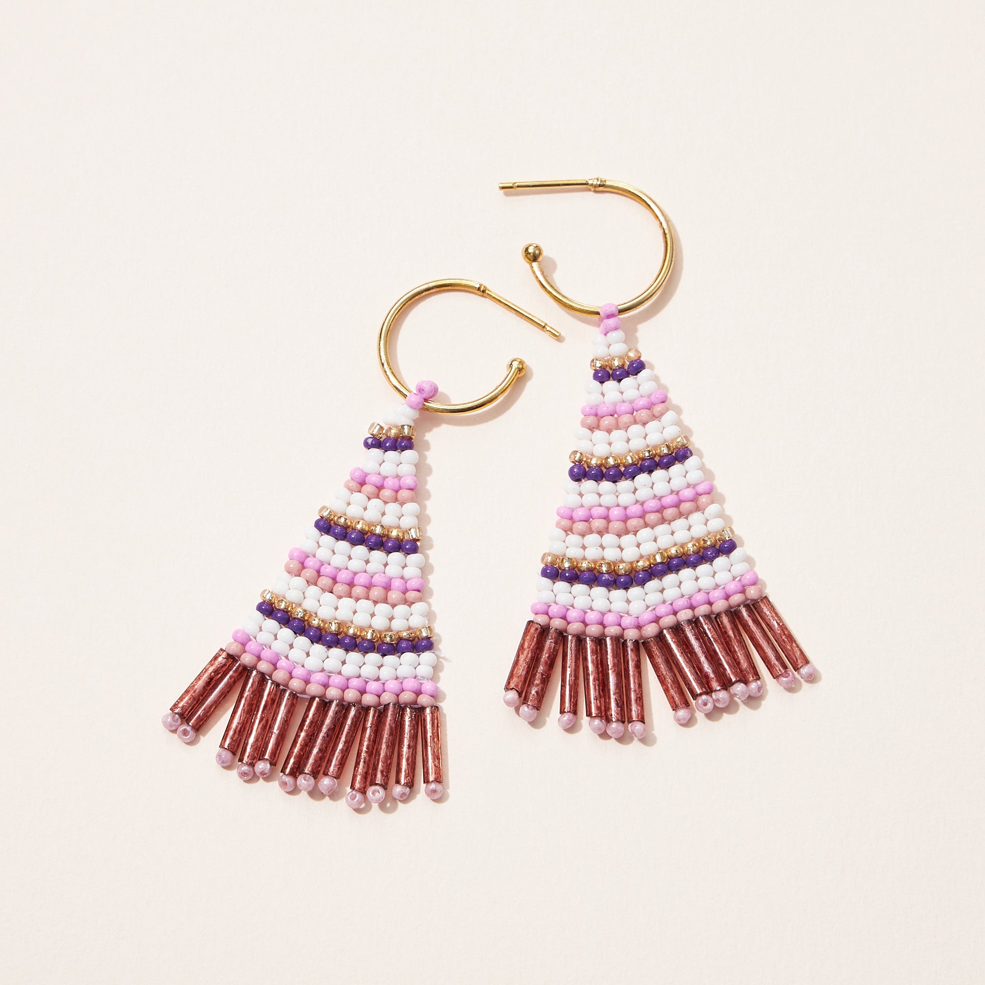 Color Block Seed Bead Petite Fringe Earrings