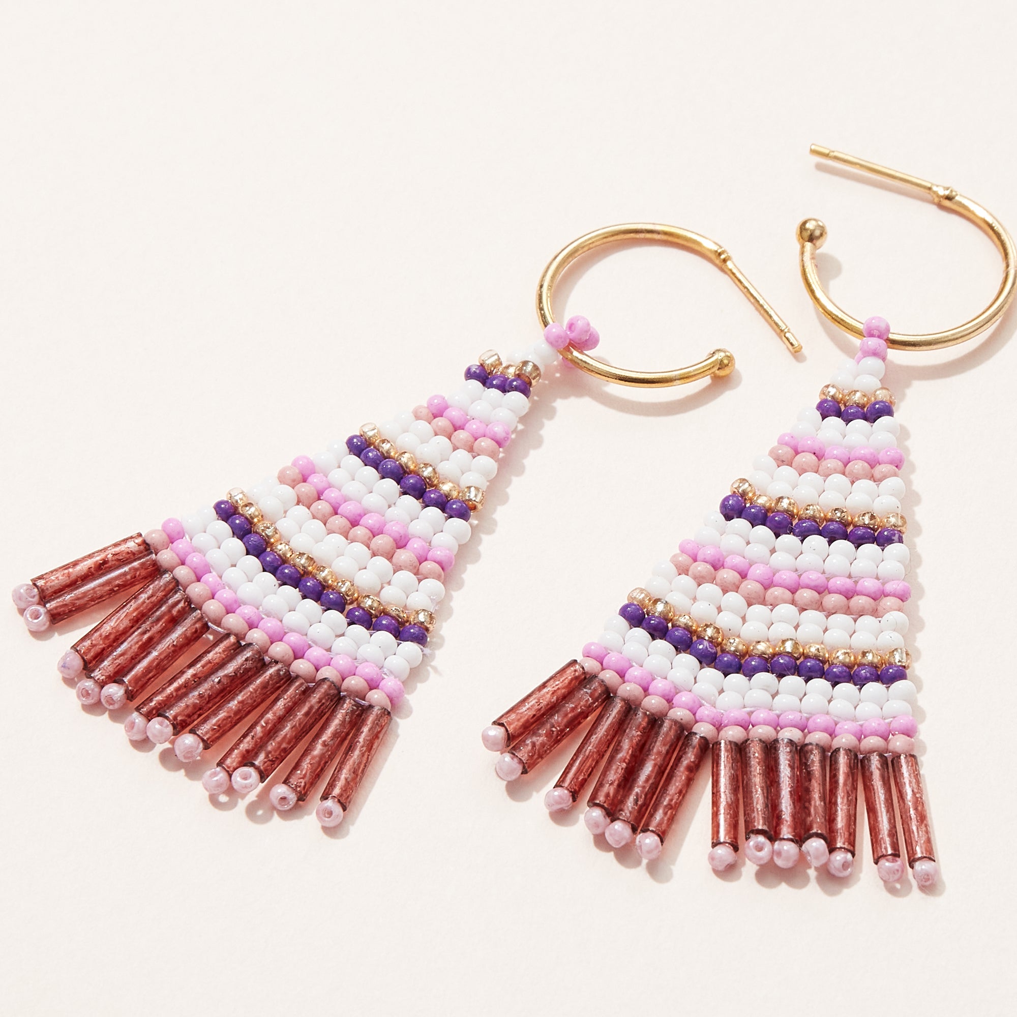 Color Block Seed Bead Petite Fringe Earrings