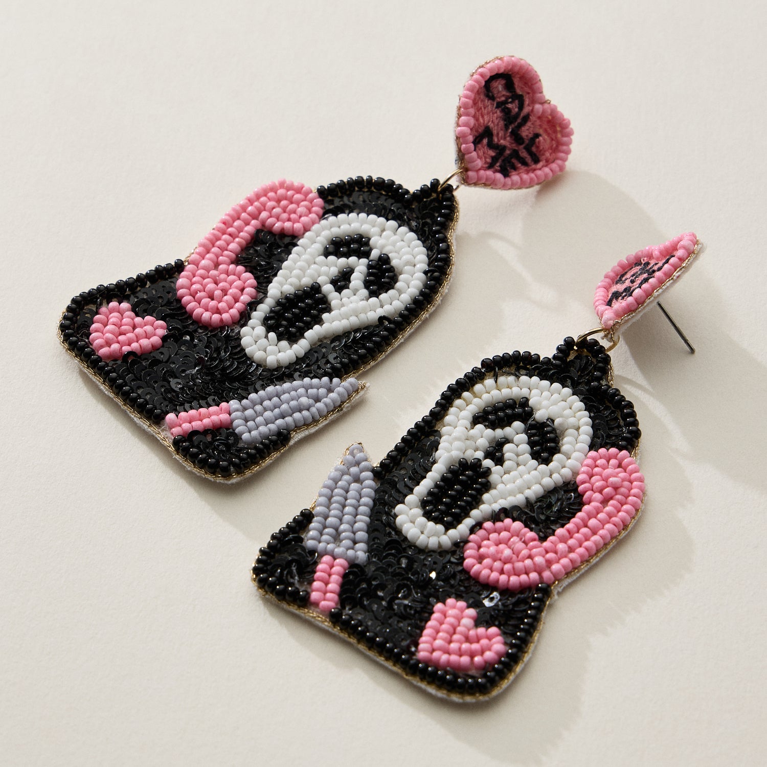 Beaded Ghostface Halloween Statement Earrings