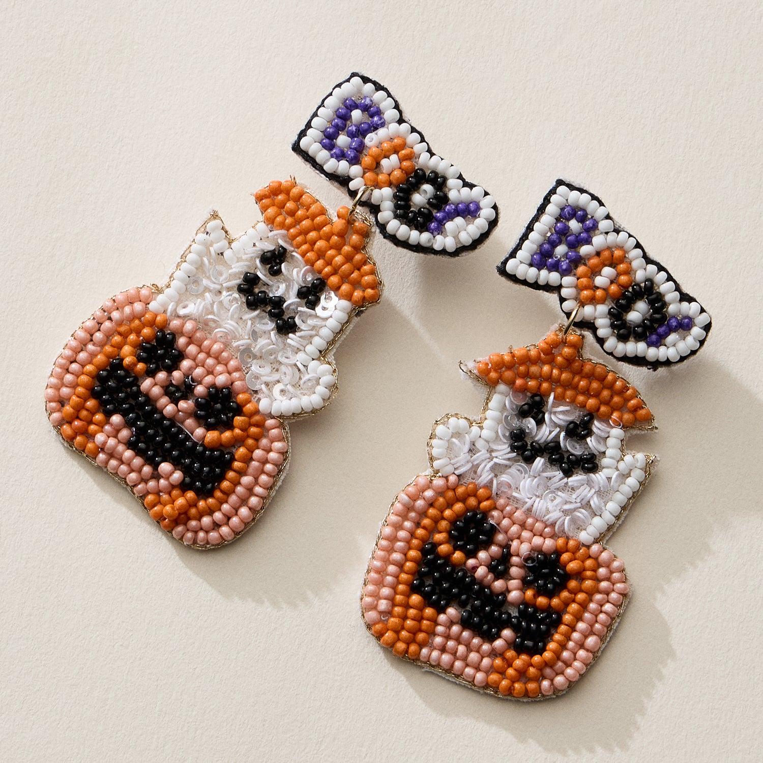 Beaded Ghost and Pumpkin Boo Earrings