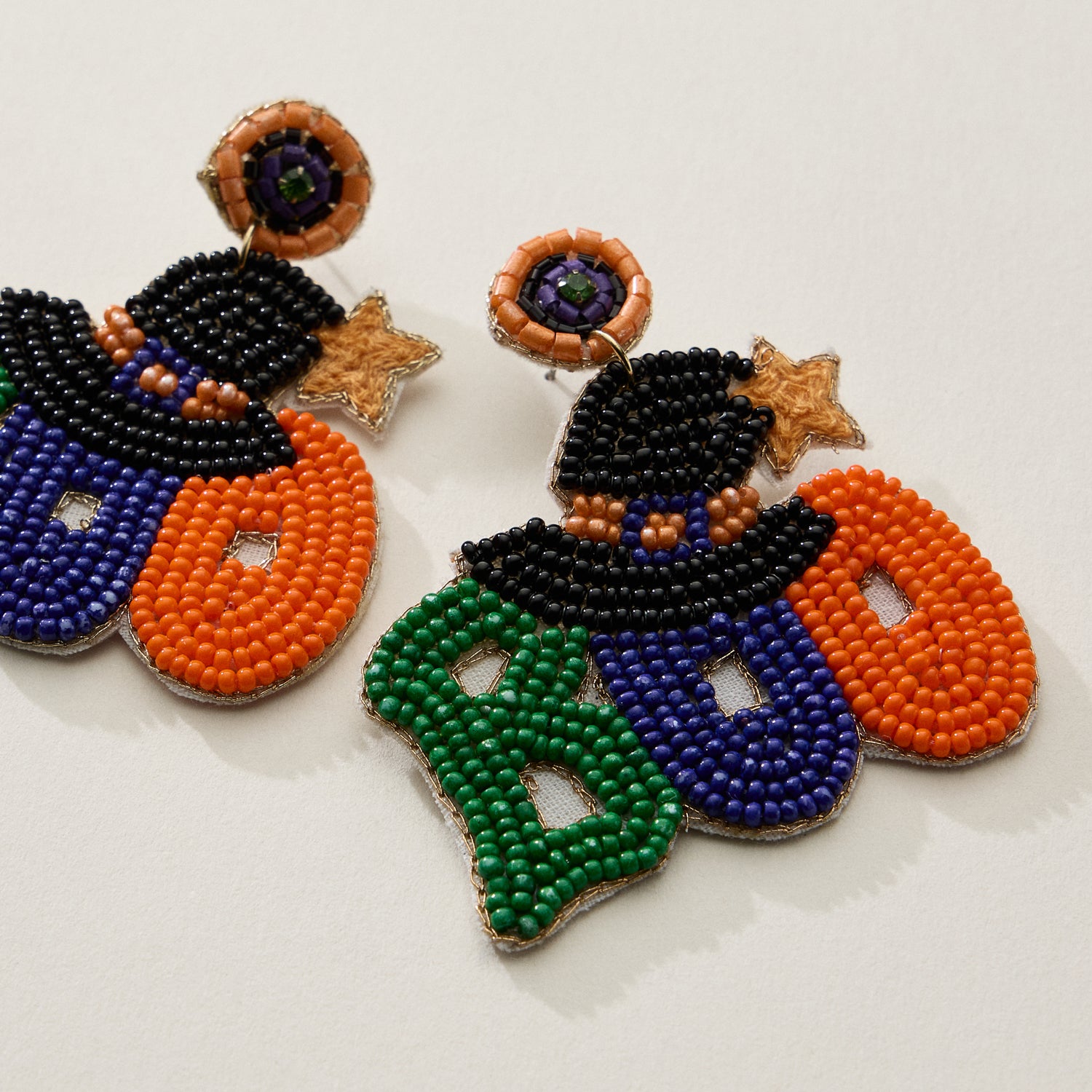 Beaded BOO Halloween Witch Hat Earrings
