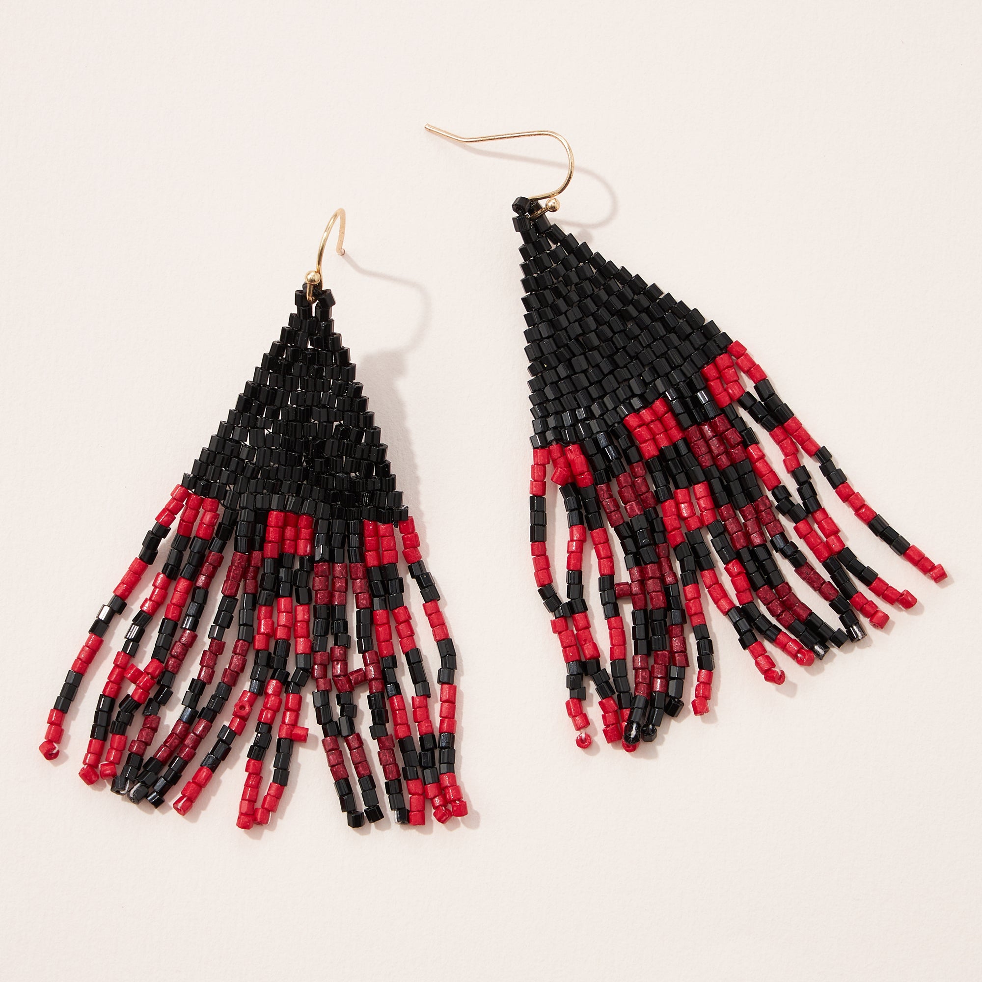 Checkered Christmas Tree Seed Bead Tassel Earrings
