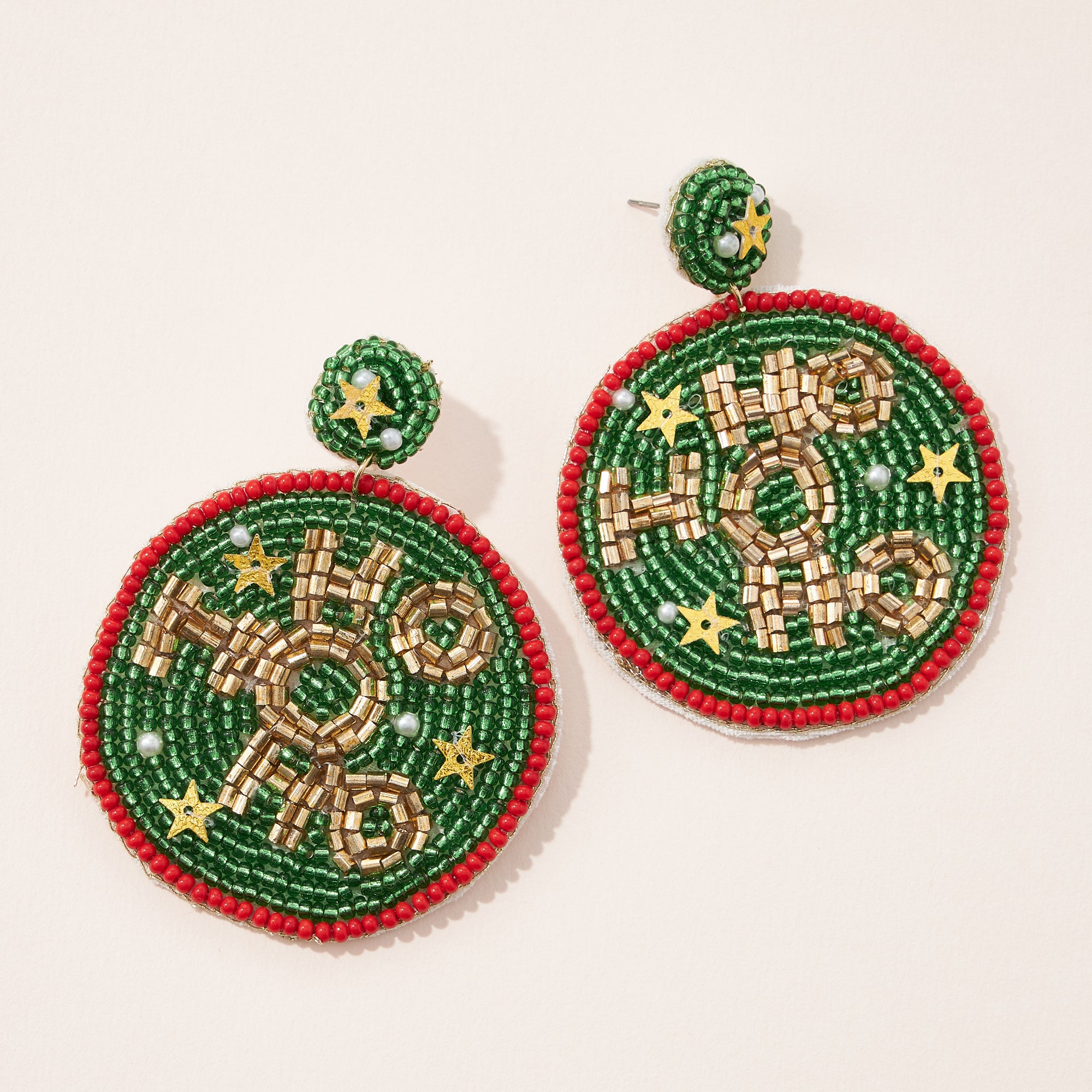 HO HO HO Seed Bead Round Earrings - Frem