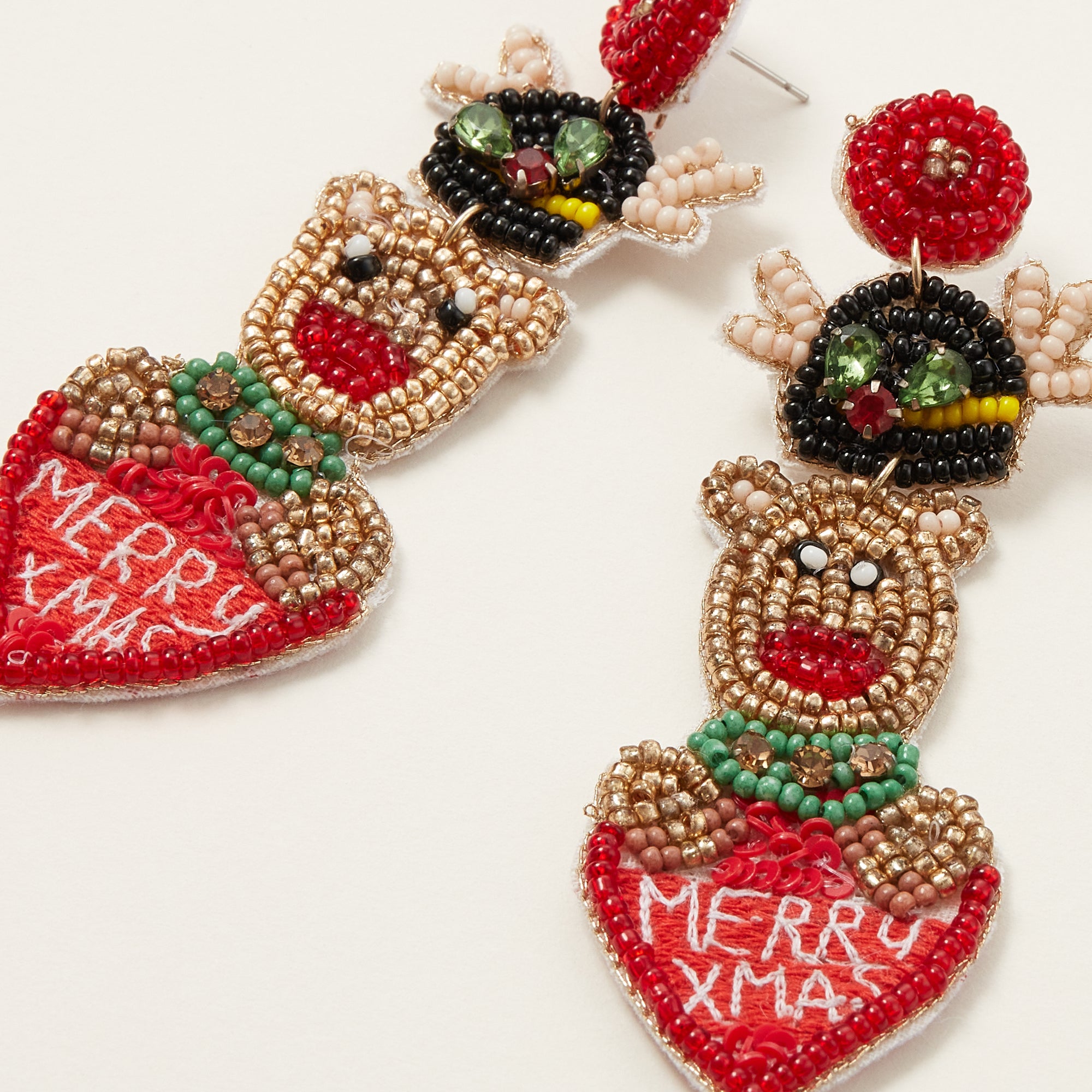 Merry X-Mas Rudolf Reindeer Seed Bead Earrings