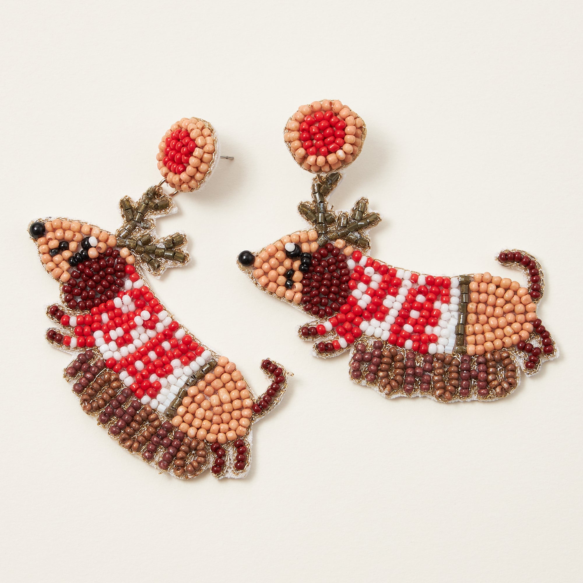 Seed Beaded Reindeer Dachshund Earrings | Christmas Statement Earrings
