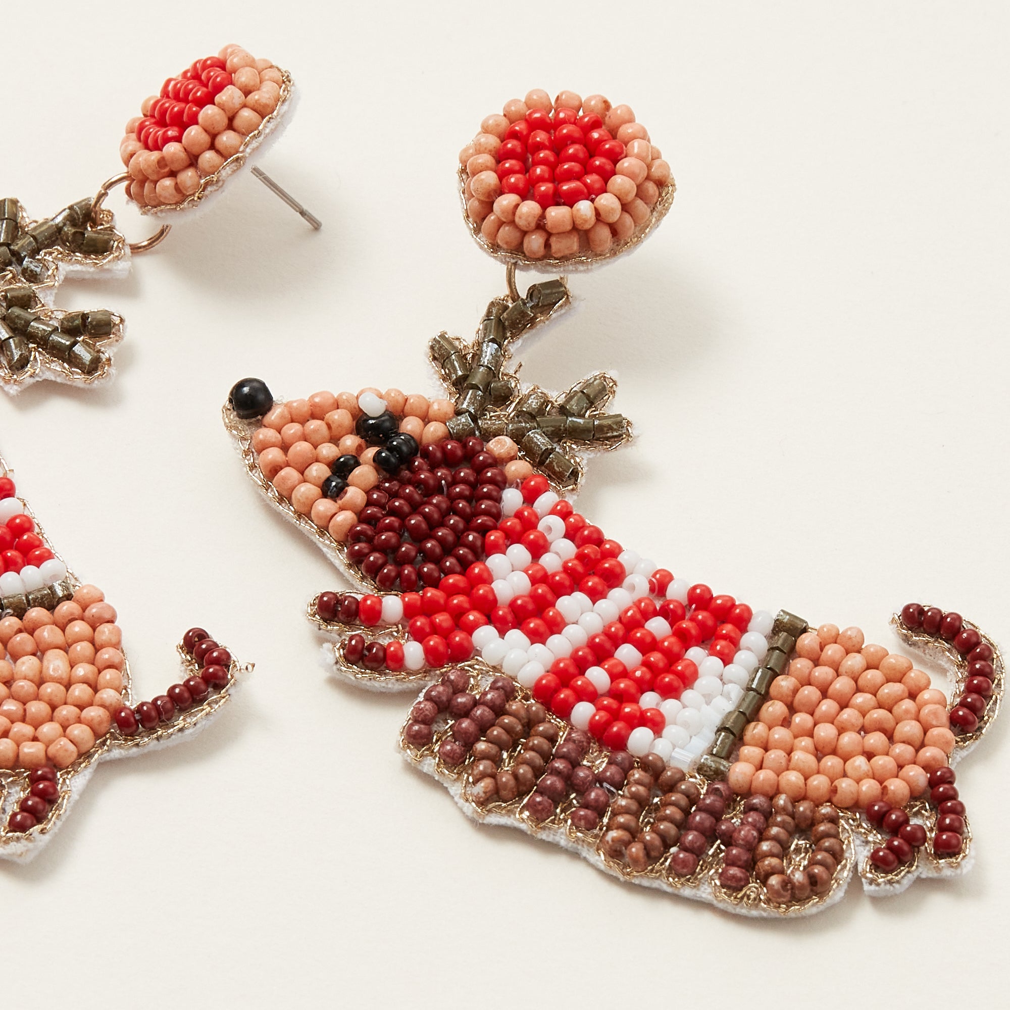 Seed Beaded Reindeer Dachshund Earrings | Christmas Statement Earrings