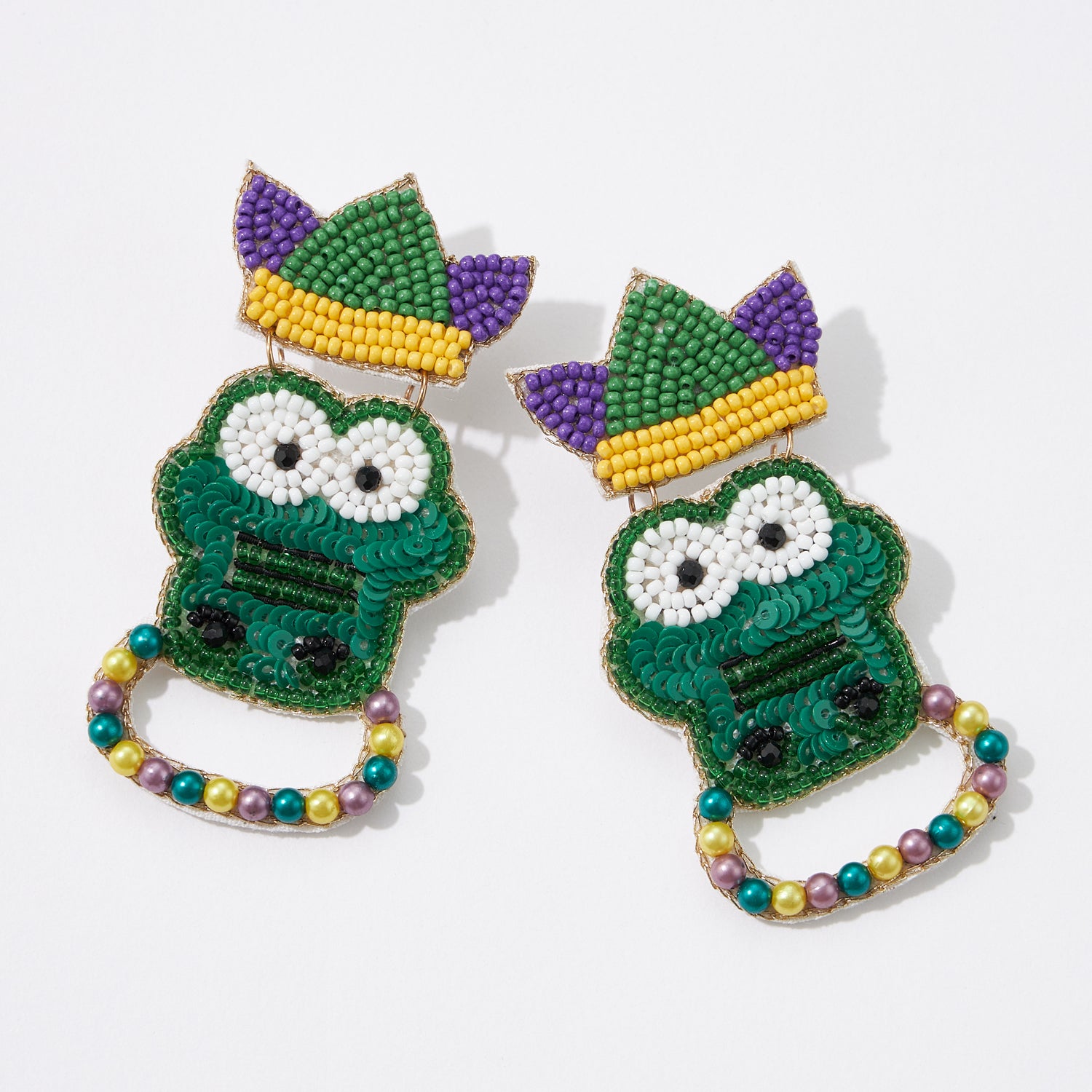Mardi Gras Crocodile / Alligator Beaded Post Earrings