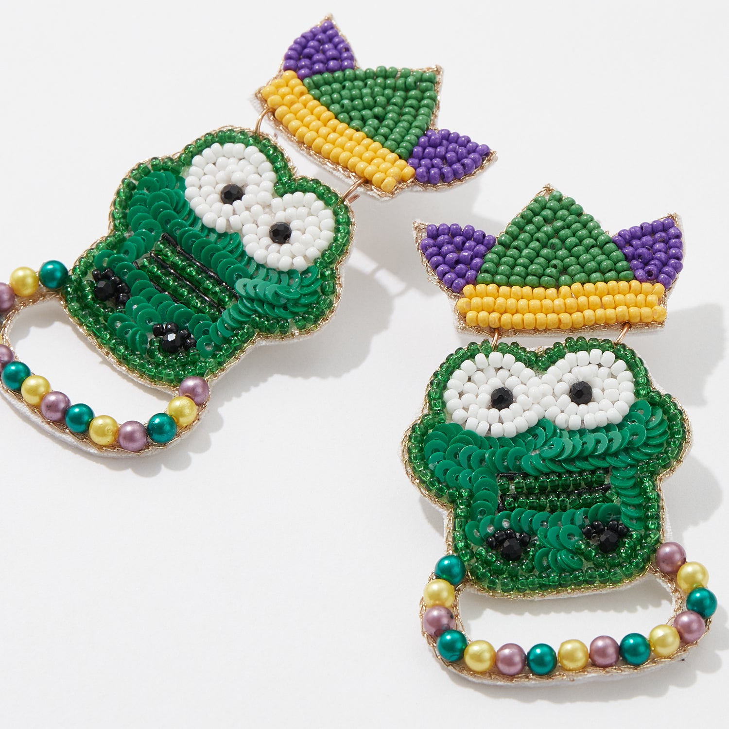 Mardi Gras Crocodile / Alligator Beaded Post Earrings