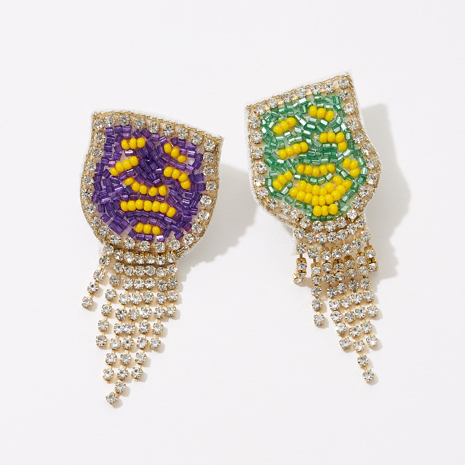 Mardi Gras Mask Rhinestone Tassel Post Earrings