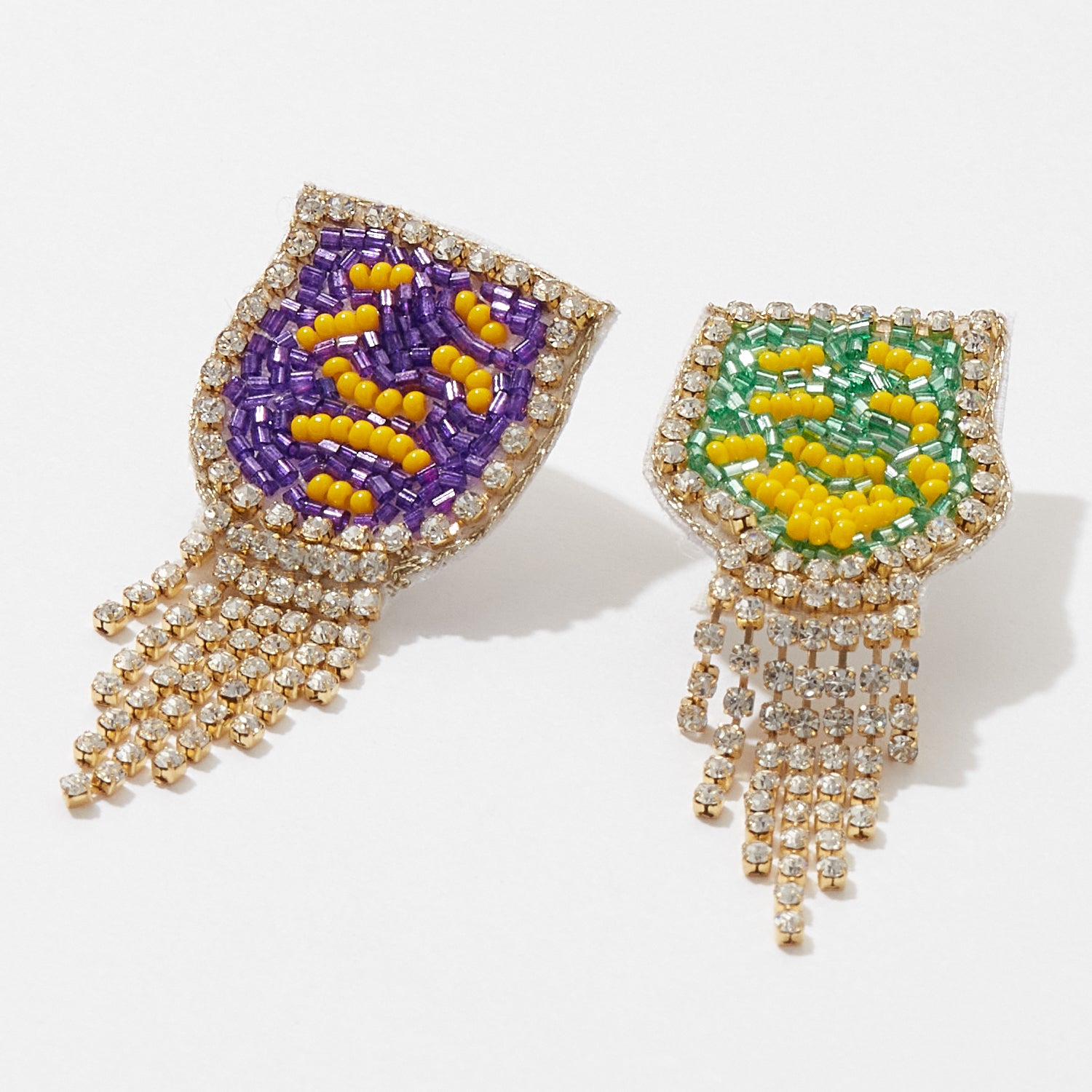 Mardi Gras Mask Rhinestone Tassel Post Earrings