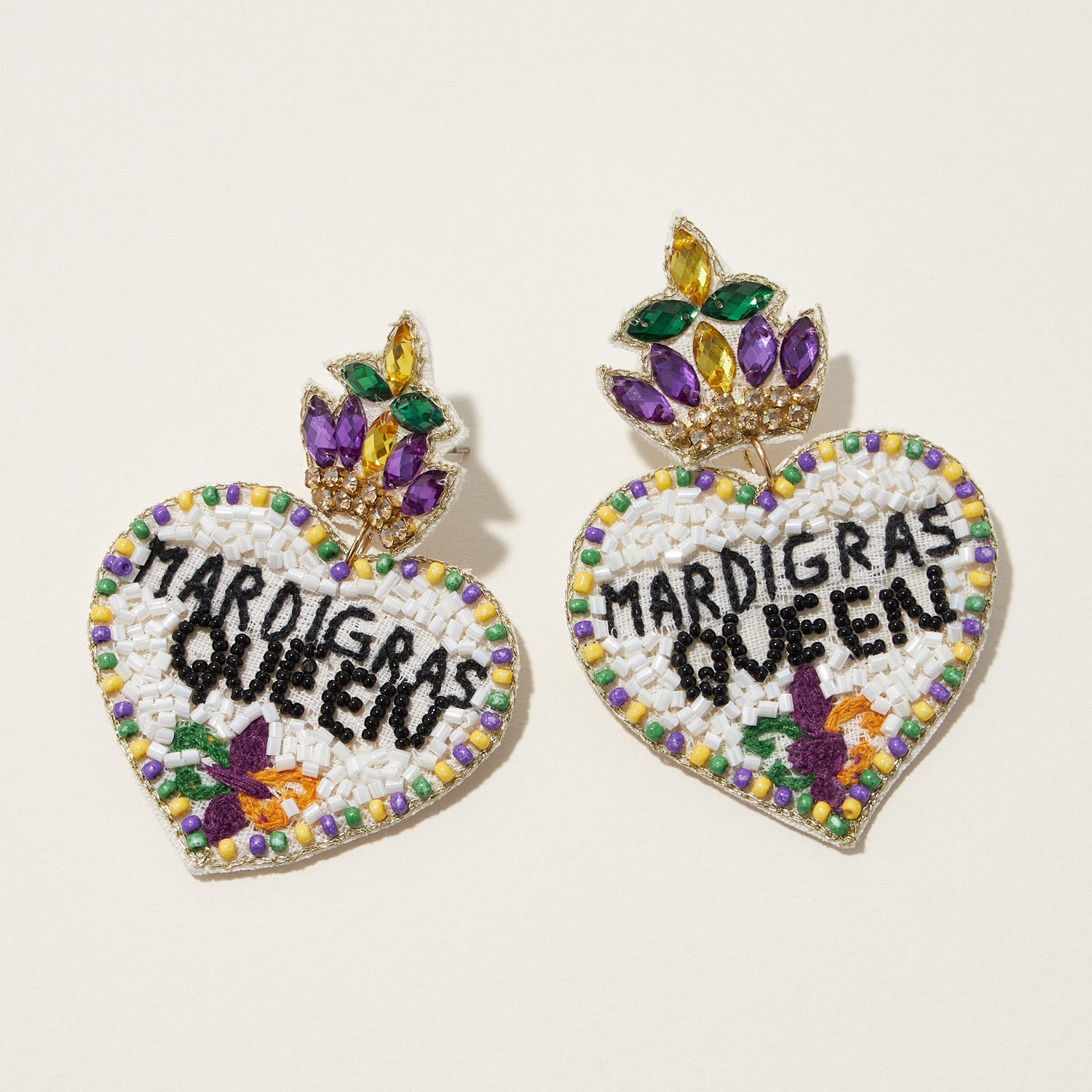 Mardi Gras Queen Seed Beads Earring
