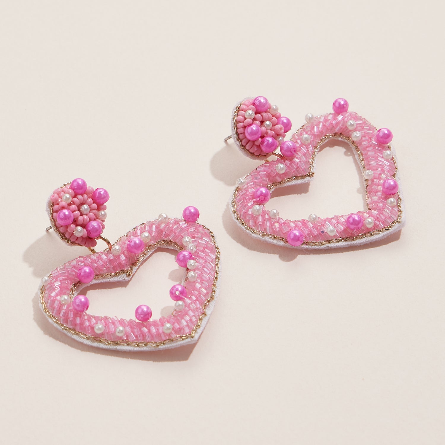 Open Heart Drop Earrings with Pearls and Beaded Details