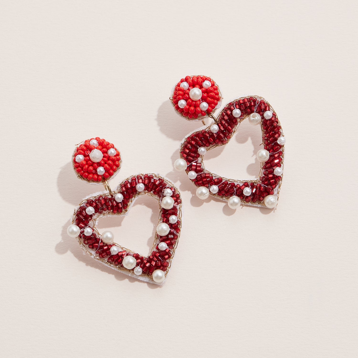 Open Heart Drop Earrings with Pearls and Beaded Details