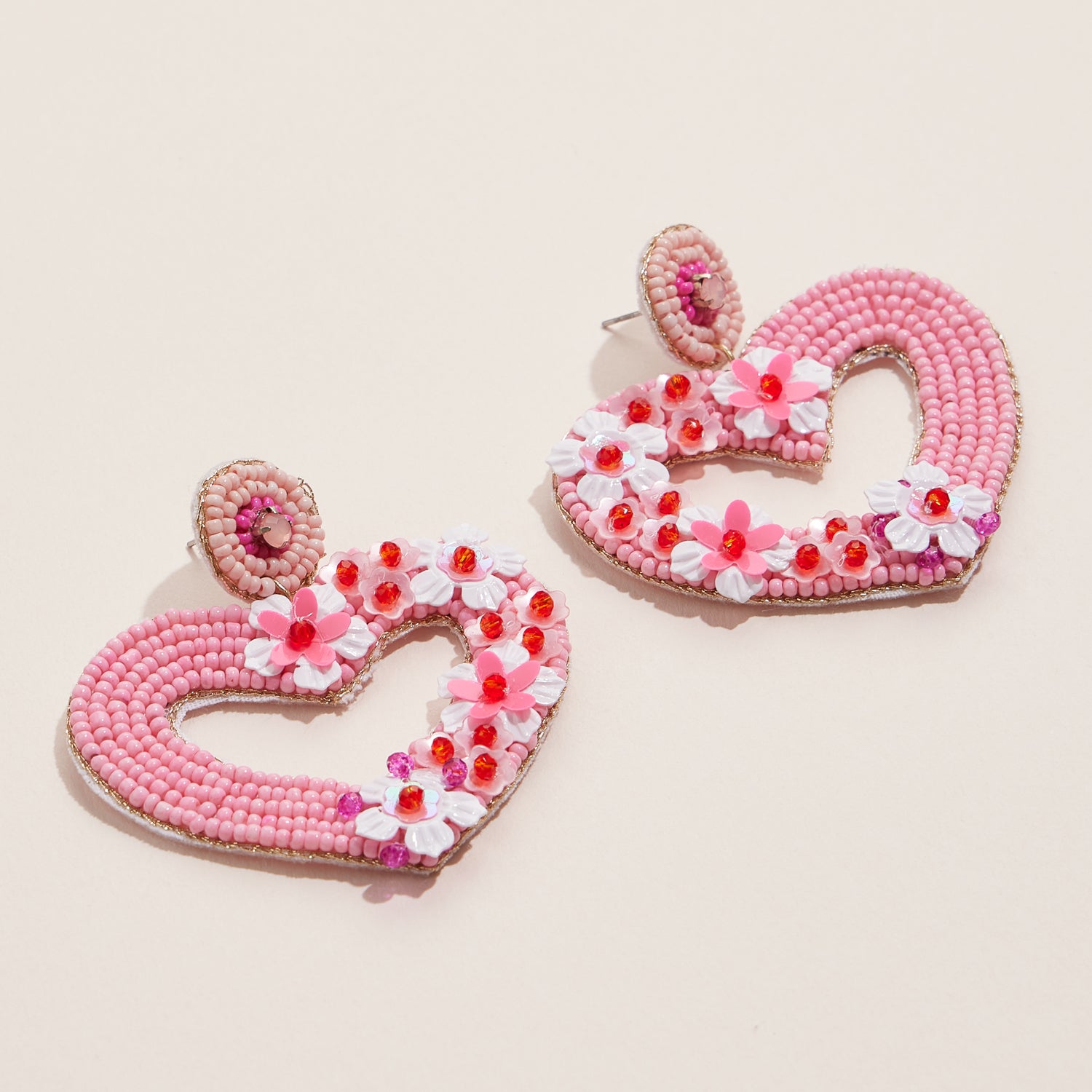 Delicate Floral Beaded Open Heart Earrings
