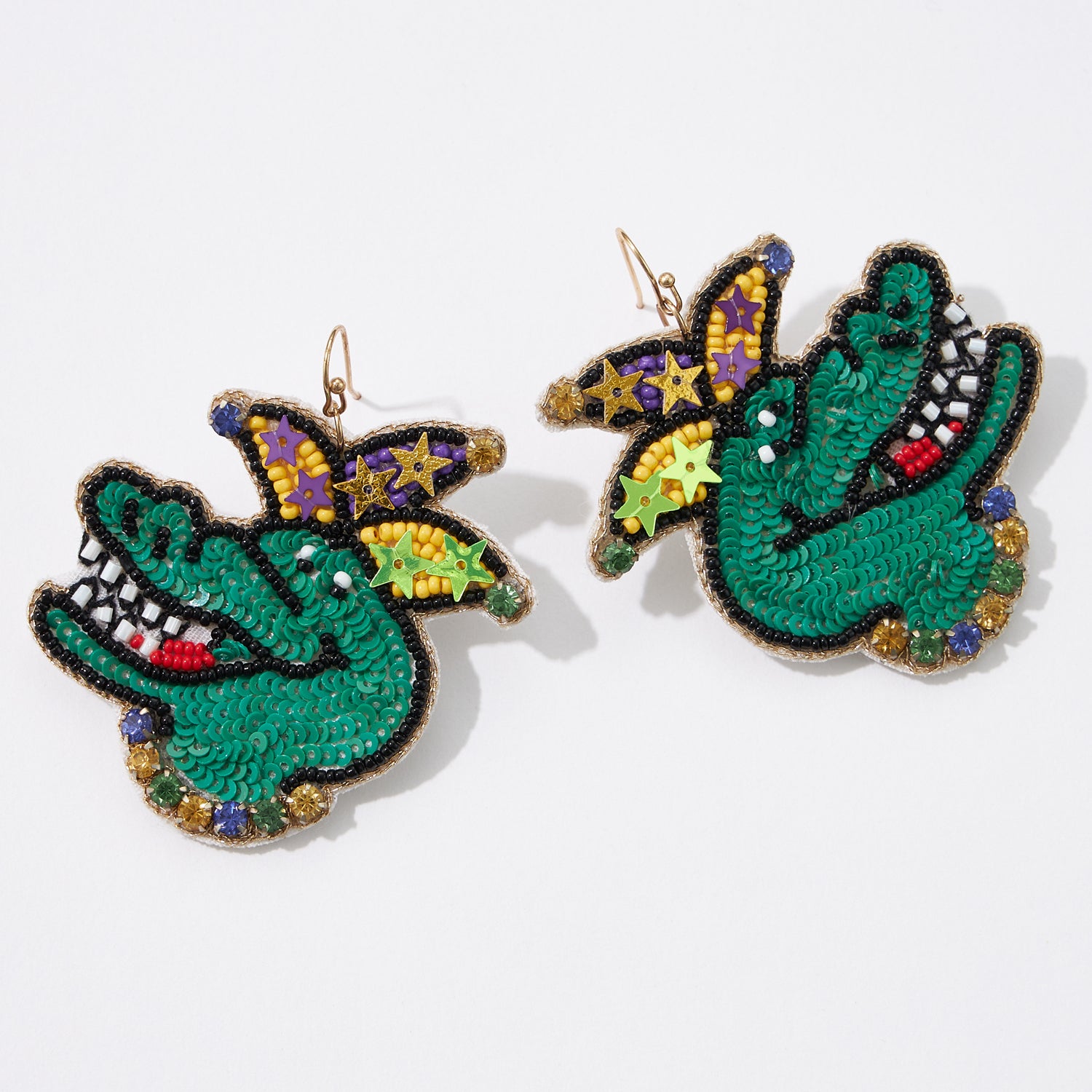 Mardi Gras Playful Crocodile Dangling Earrings