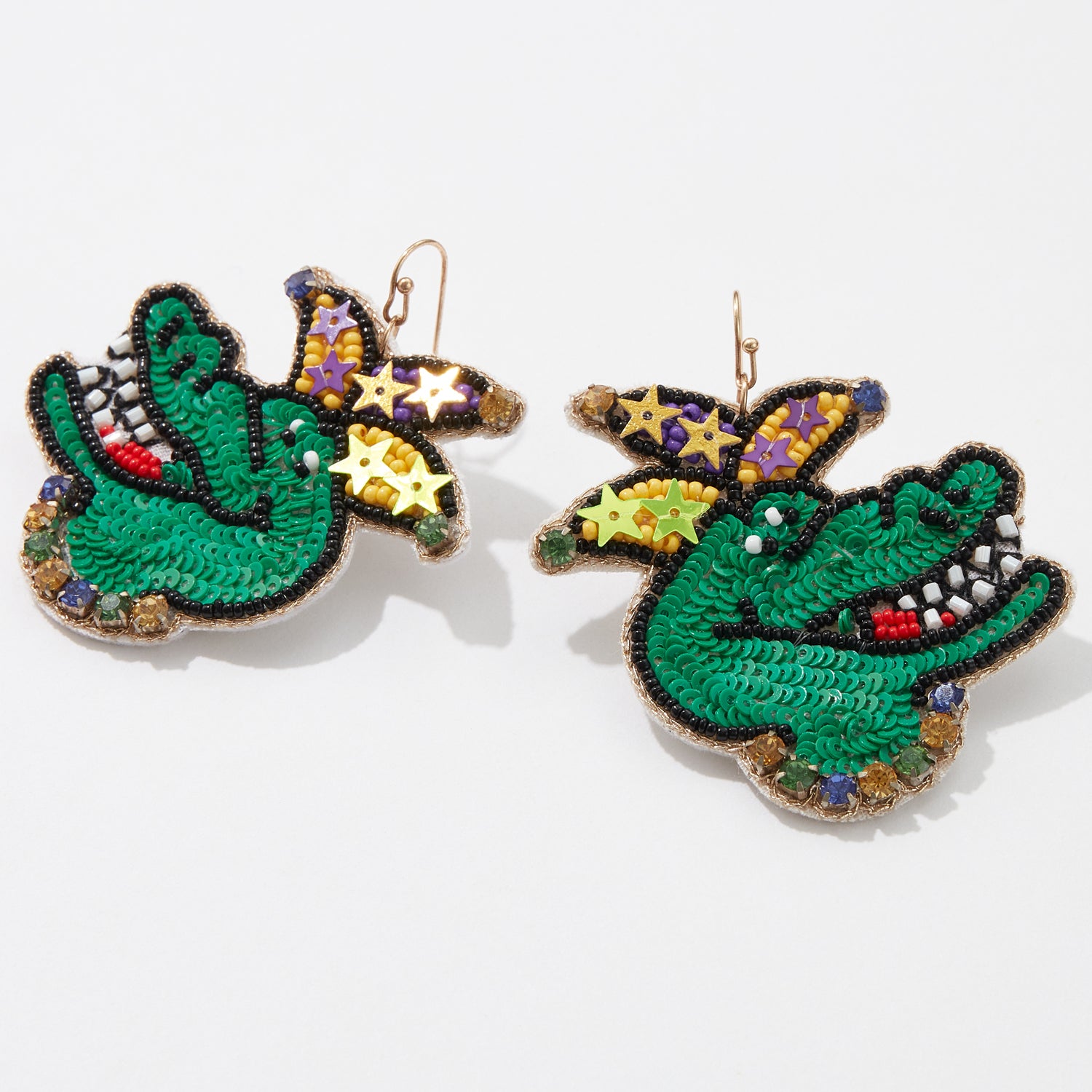 Mardi Gras Playful Crocodile Dangling Earrings