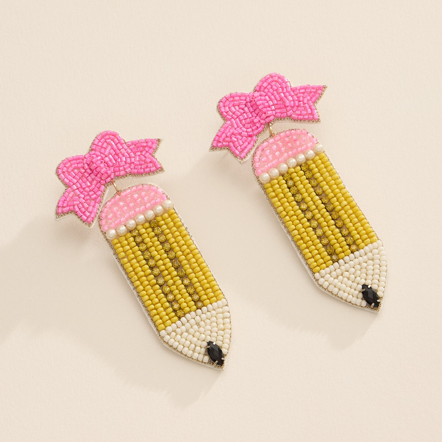 Handmade Pencil Earrings with Pink Bow – Thoughtful Gift for Teachers