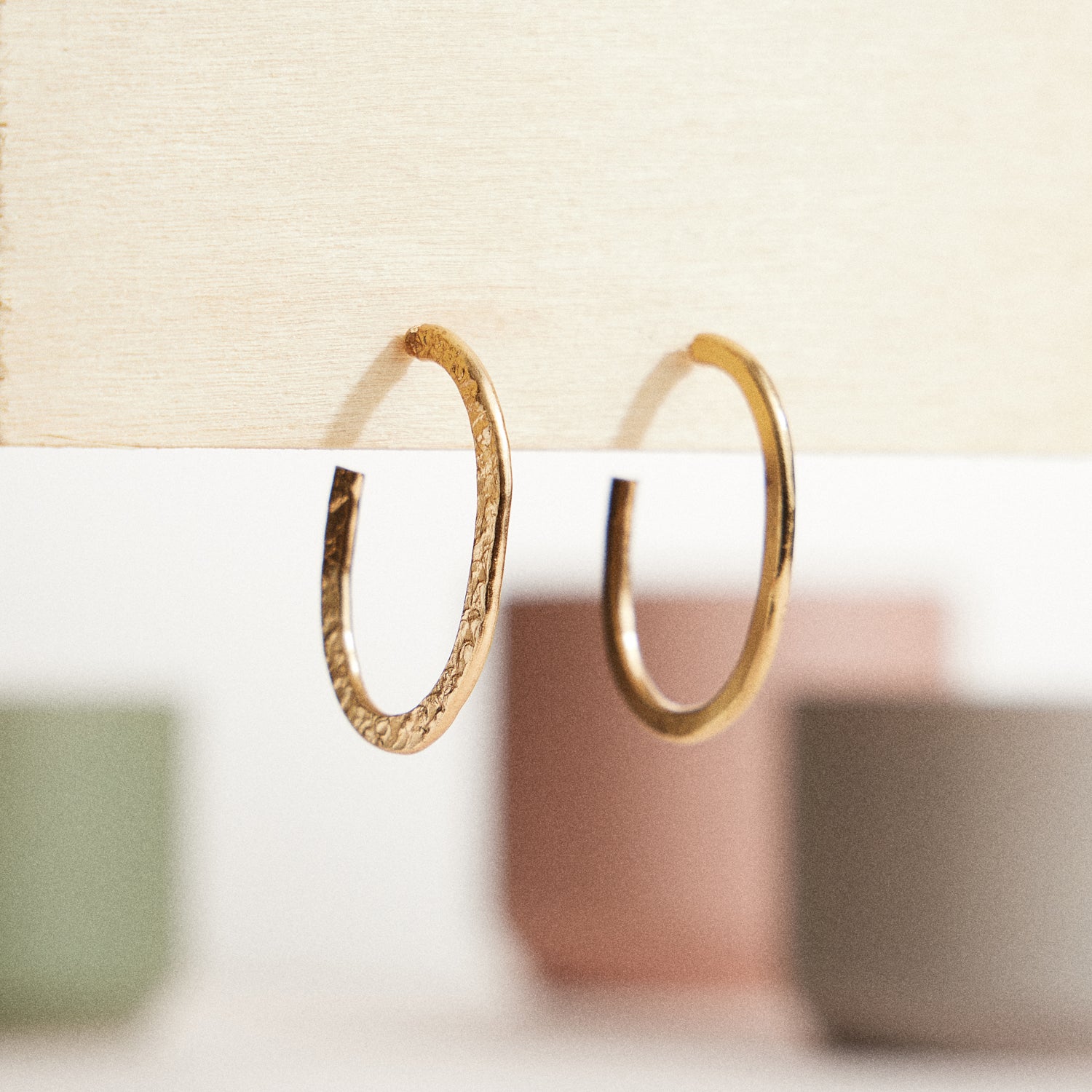 Handcrafted Textured Brass Hoops – Minimalist Everyday Open Earrings