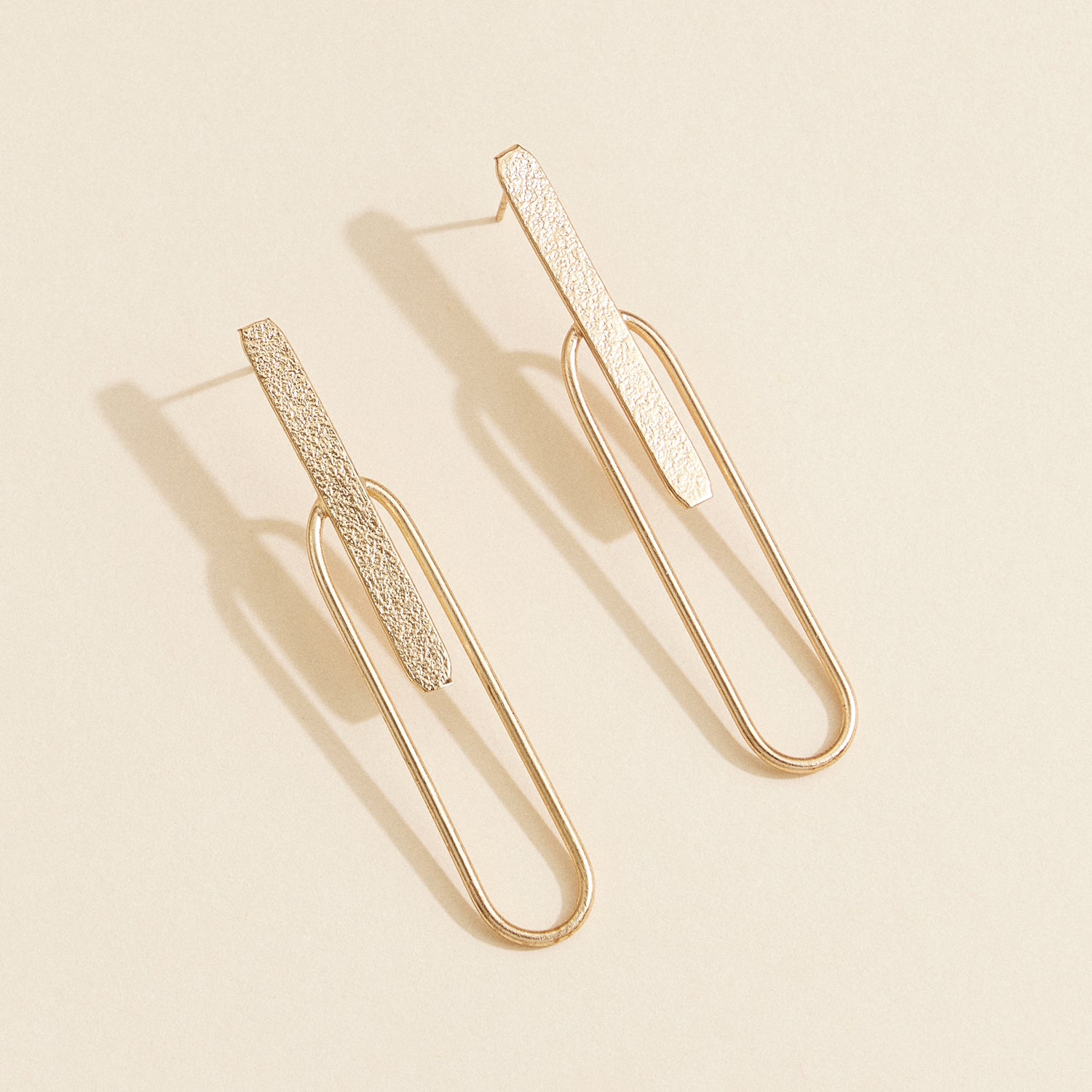 Gold-Tone Brass Drop Earrings – Minimalist Geometric Paperclip Style