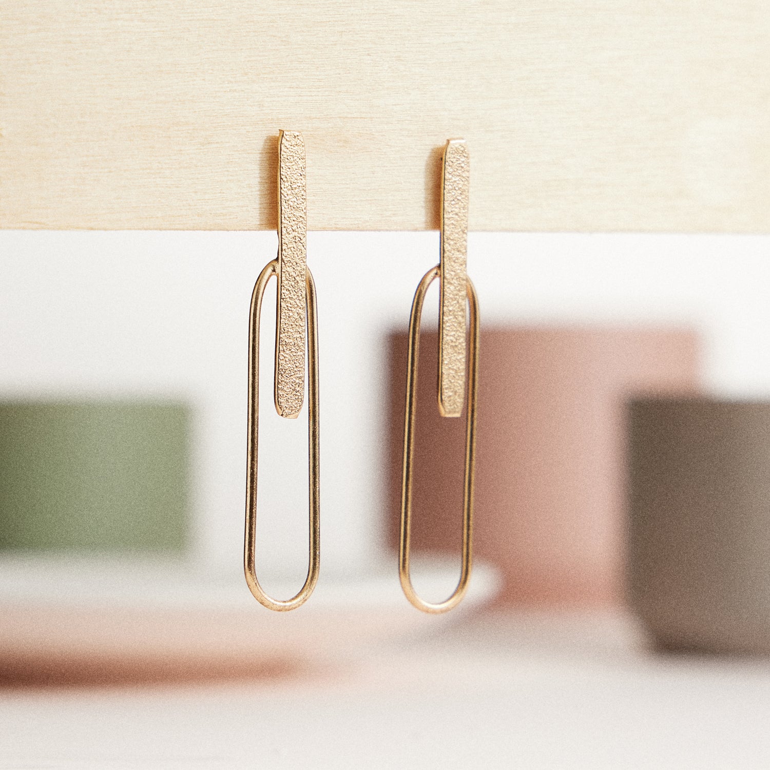 Gold-Tone Brass Drop Earrings – Minimalist Geometric Paperclip Style