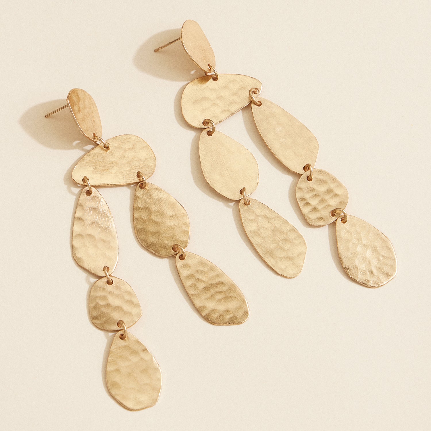 Matte Gold Brass Earrings – Hammered Dangle Statement