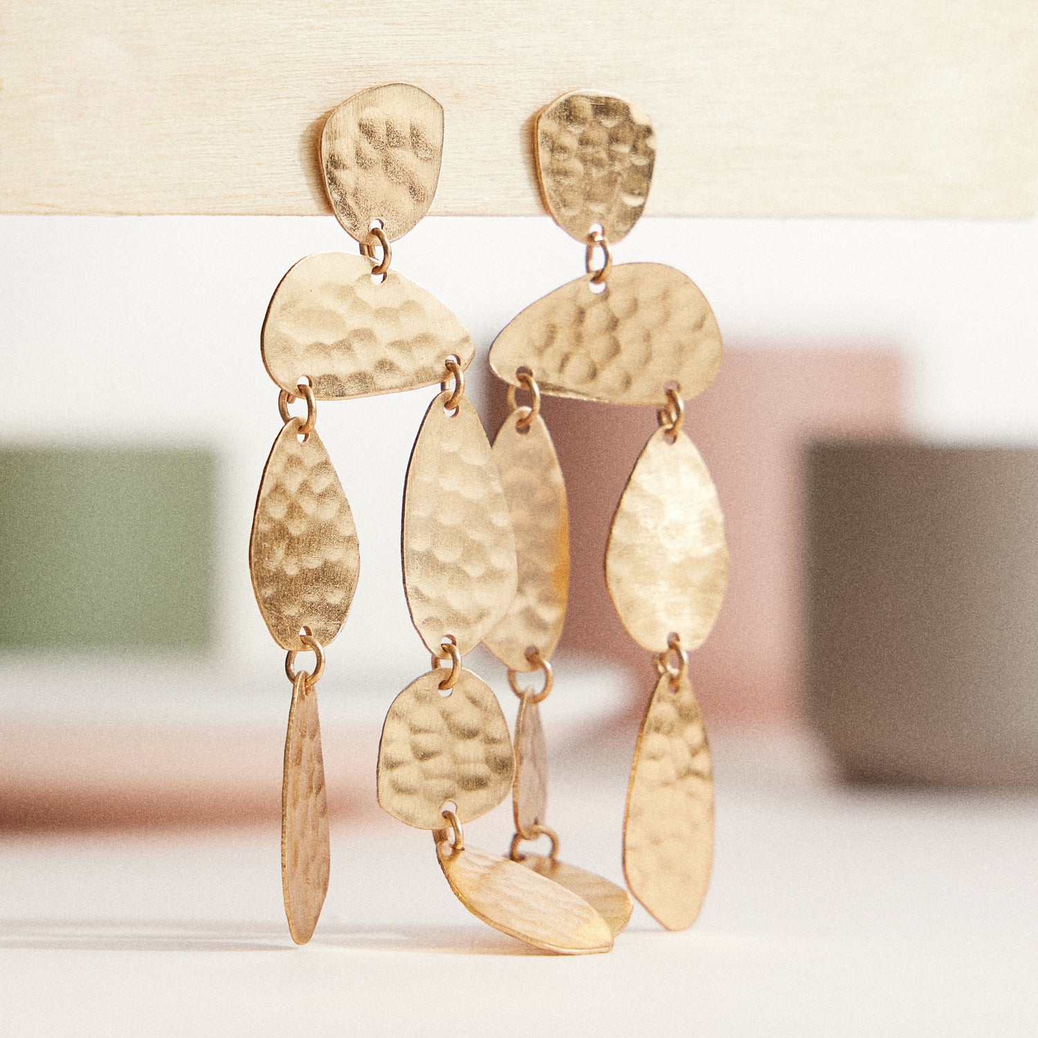 Hammered Matte Brass Statement Earrings – Gold-Tone Dangle Earrings