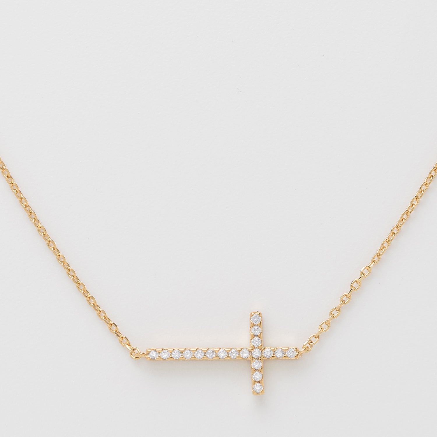 Gold Cross Necklace with CZ Accents