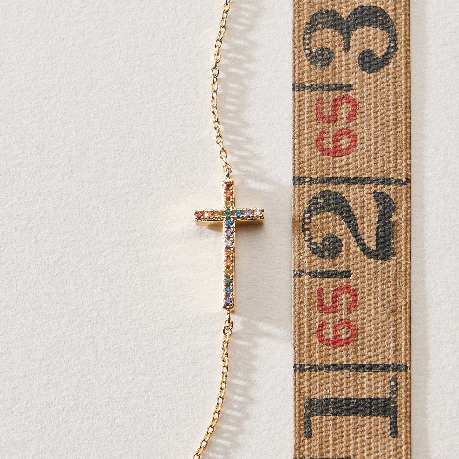 18K Gold Dipped CZ Sideways Cross Necklace