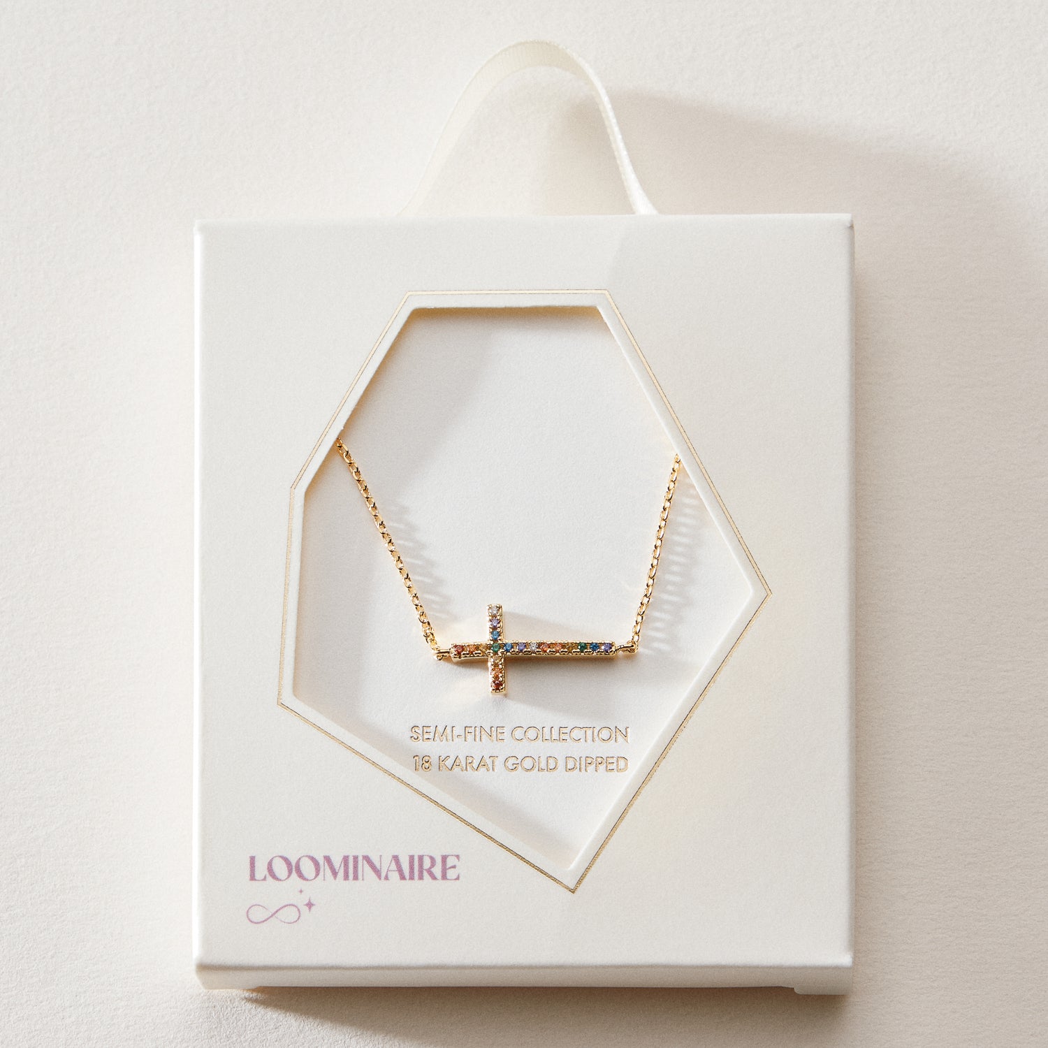 18K Gold Dipped CZ Sideways Cross Necklace