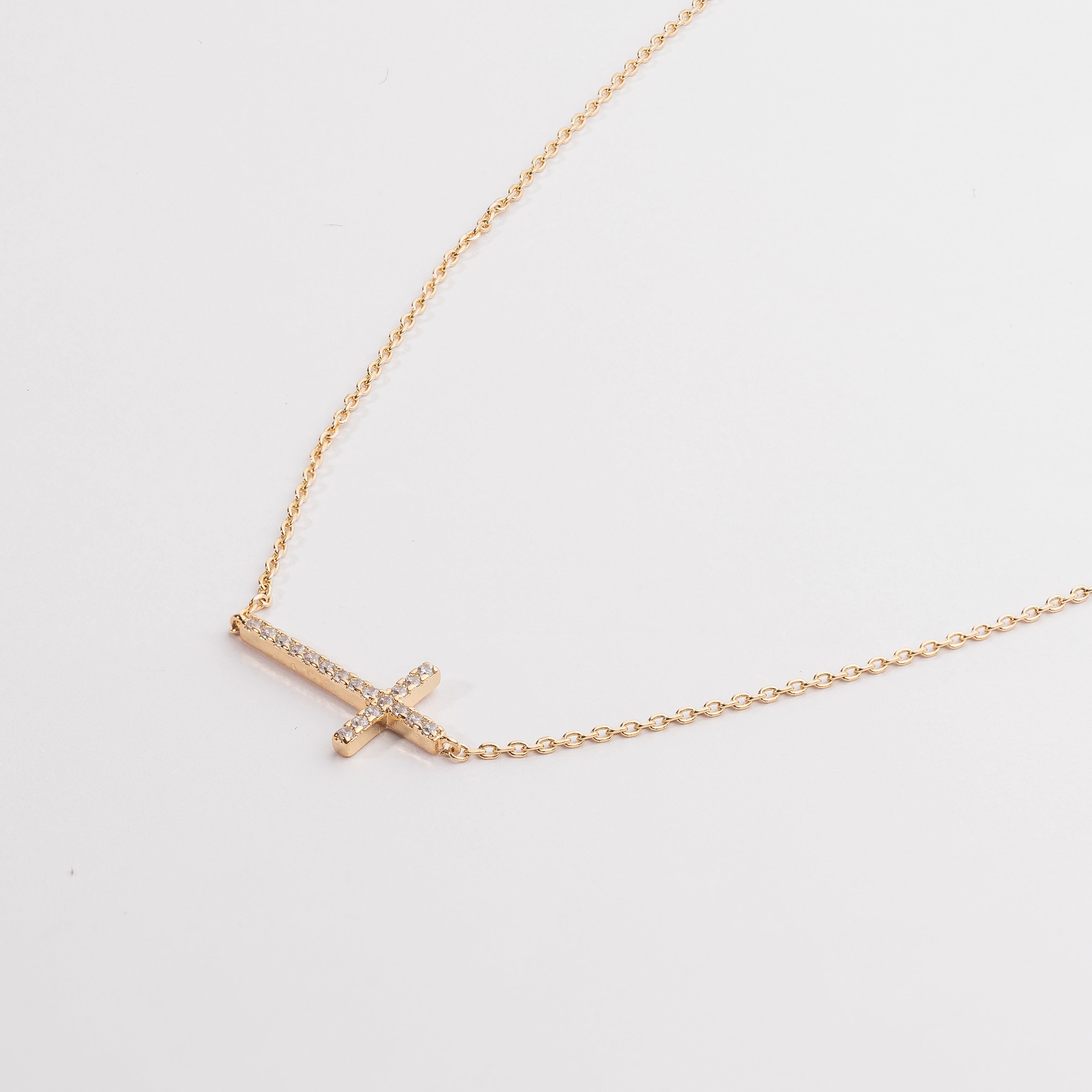 Gold Cross Necklace with CZ Accents