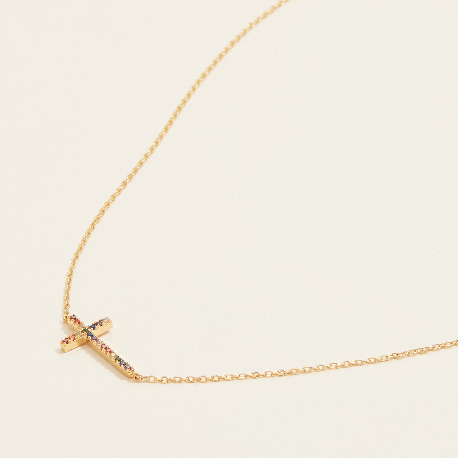 18K Gold Dipped CZ Sideways Cross Necklace