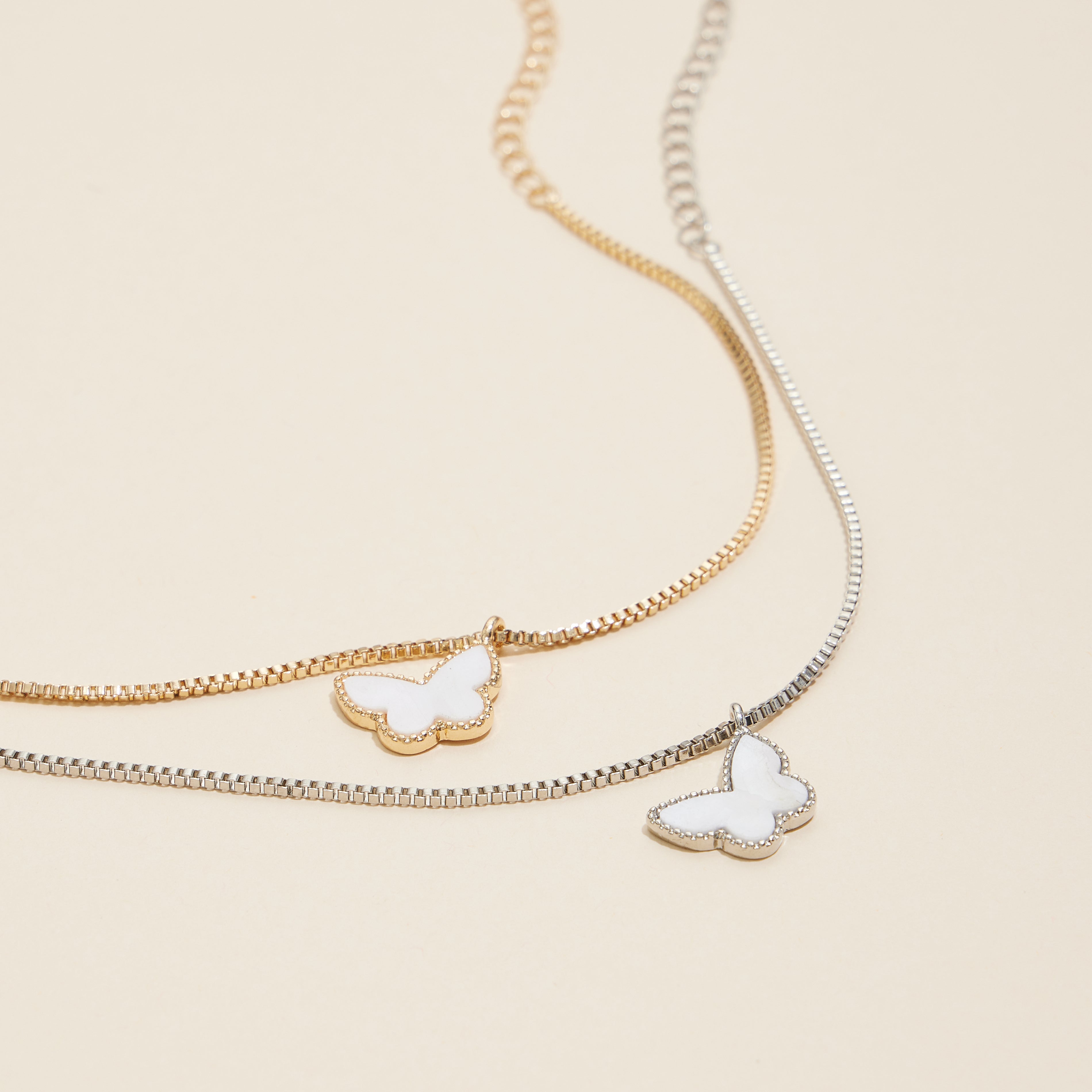 Mother of Pearl Butterfly Necklace | Box Chain