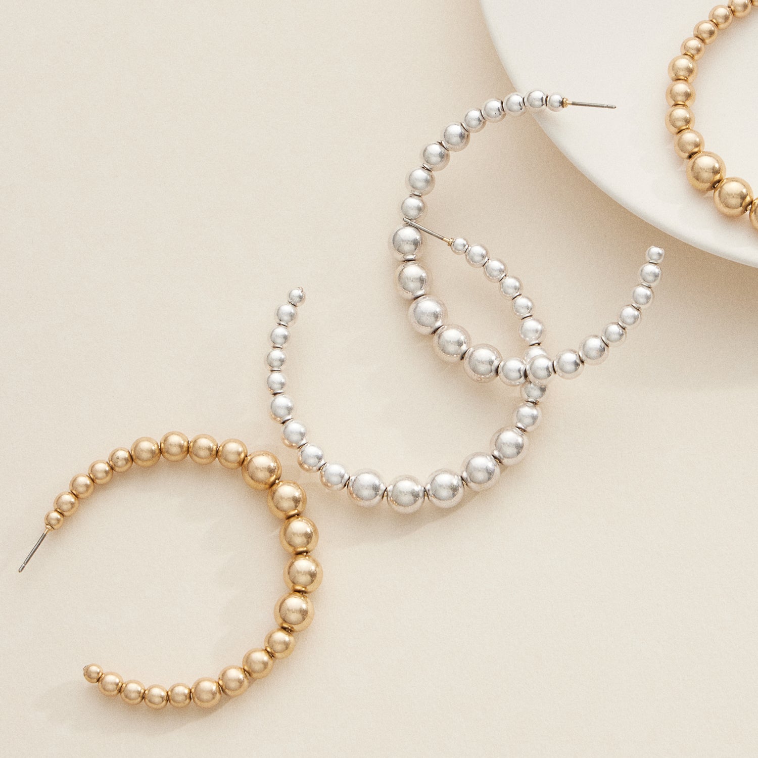 Gold and Silver Beaded Hoop Earrings – Modern Elegance