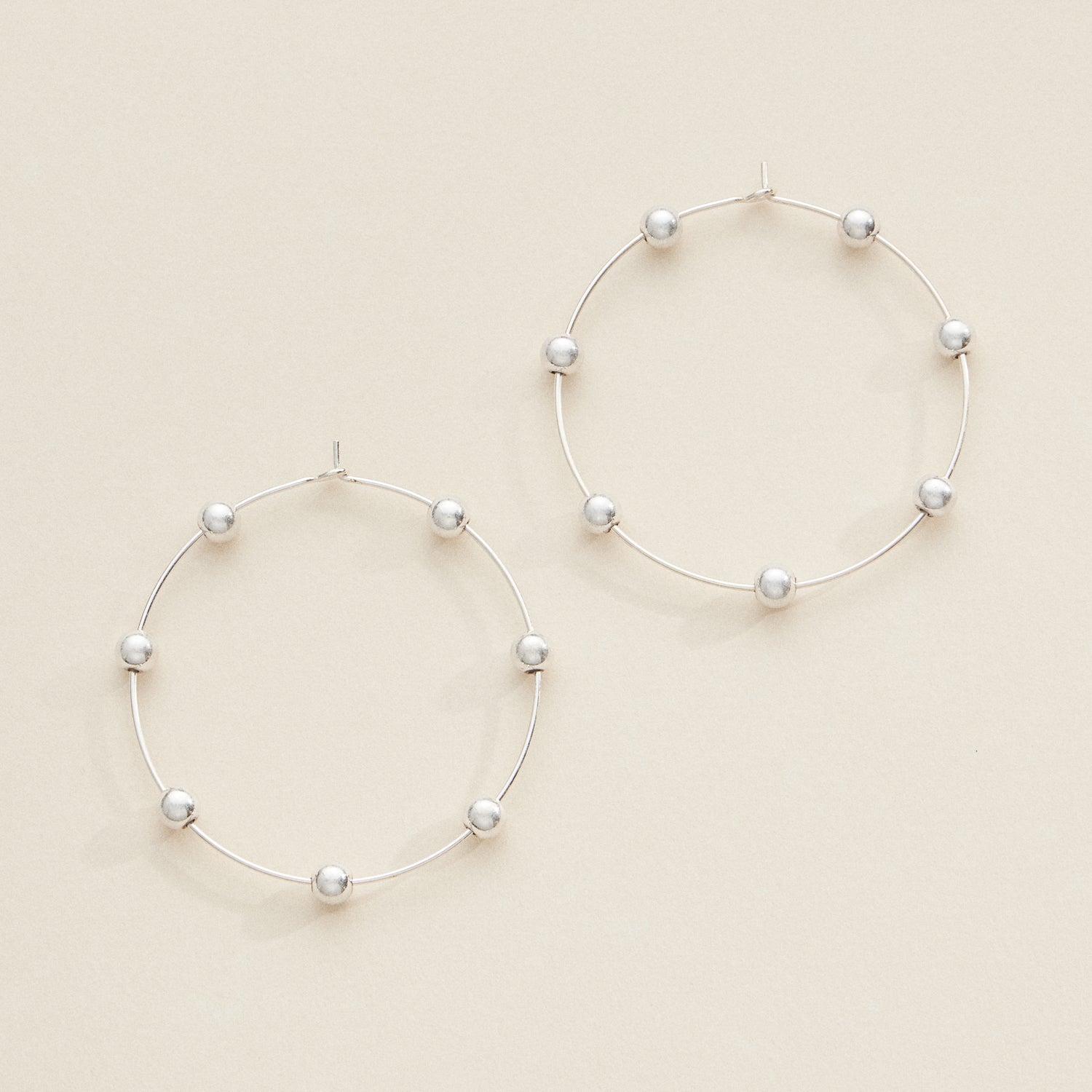 Minimalist Beaded Hoop Earrings in Silver and Gold - Lightweight Modern Jewelry
