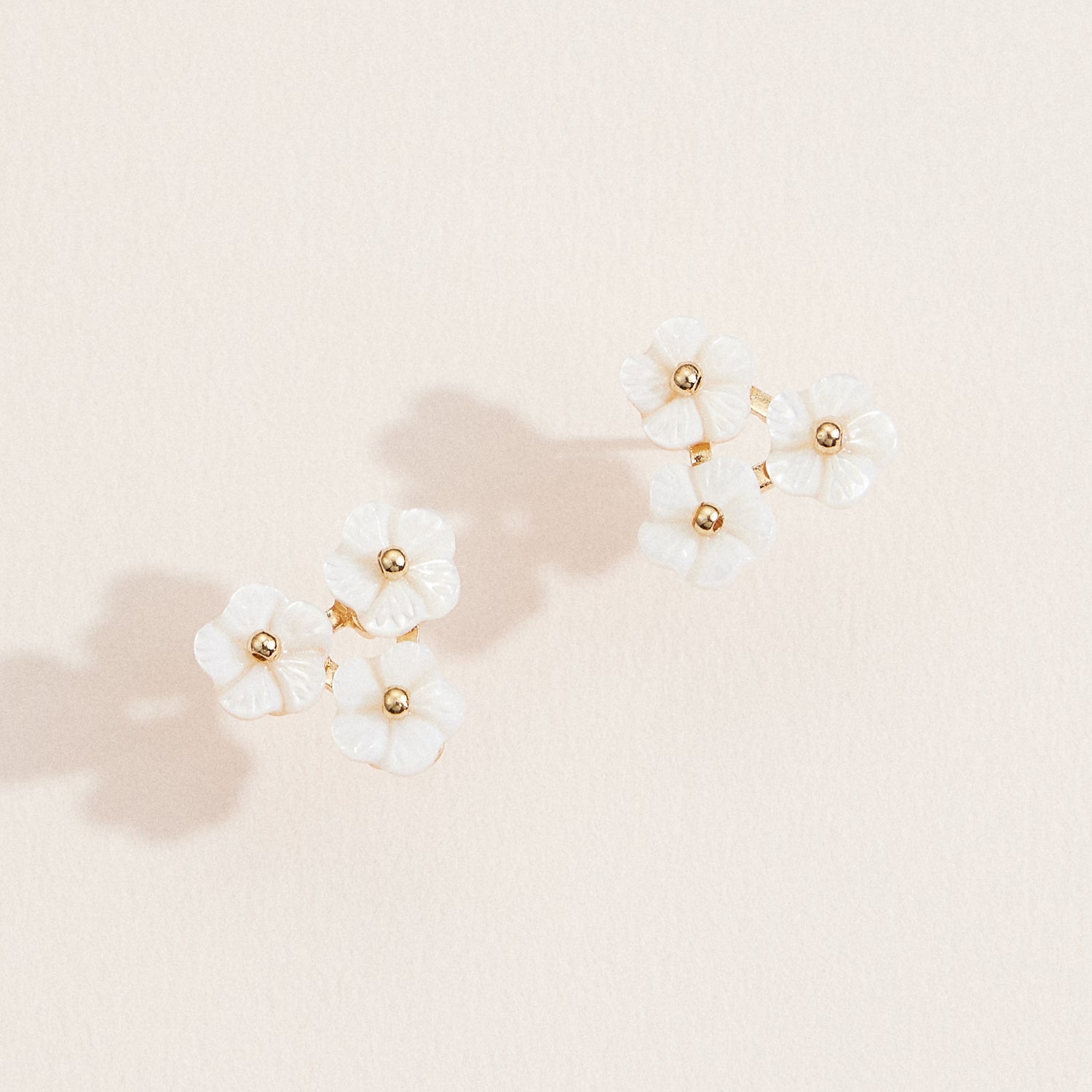 Triple Mother of Pearl Floral Stud Earrings with Gold Detailing