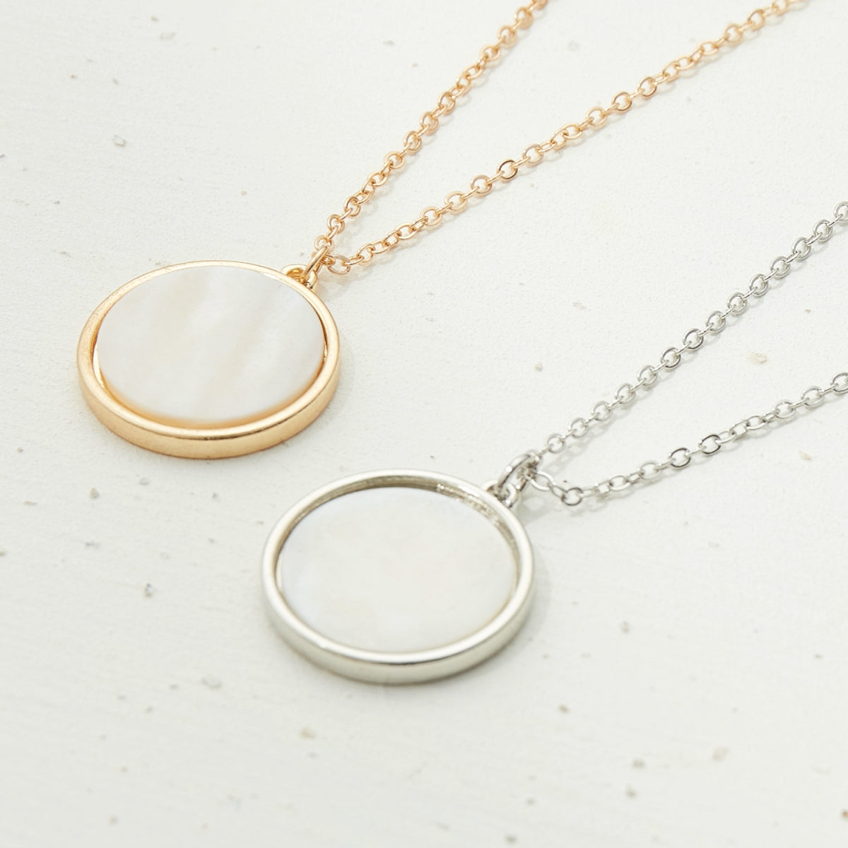 Mother of Pearl Round Pendant Layered Necklace