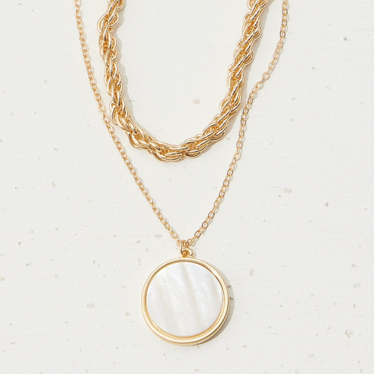 Mother of Pearl Round Pendant Layered Necklace