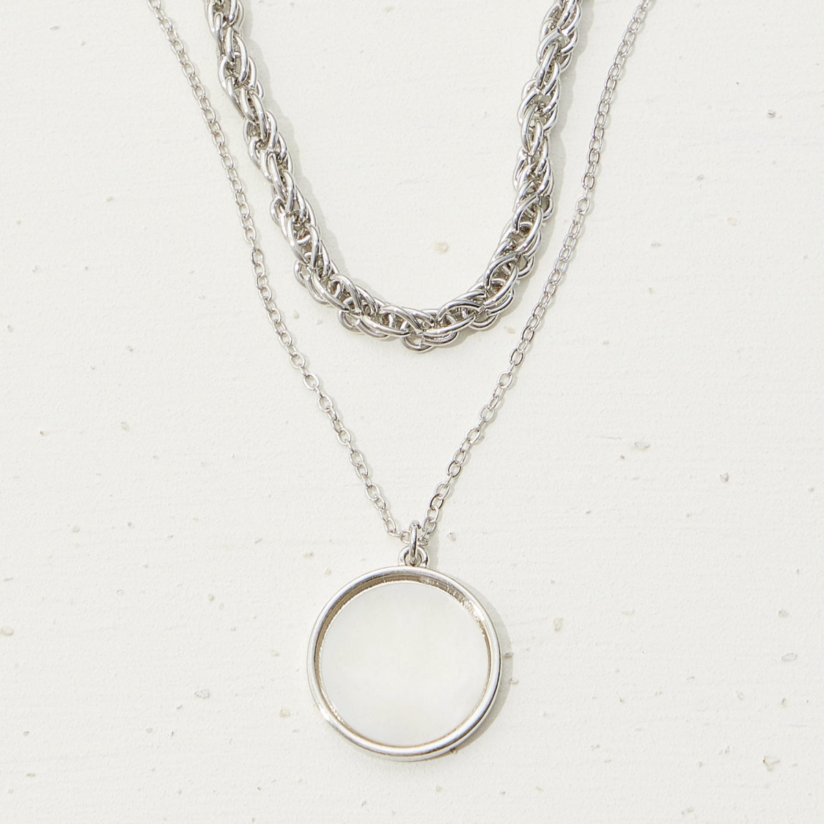 Mother of Pearl Round Pendant Layered Necklace