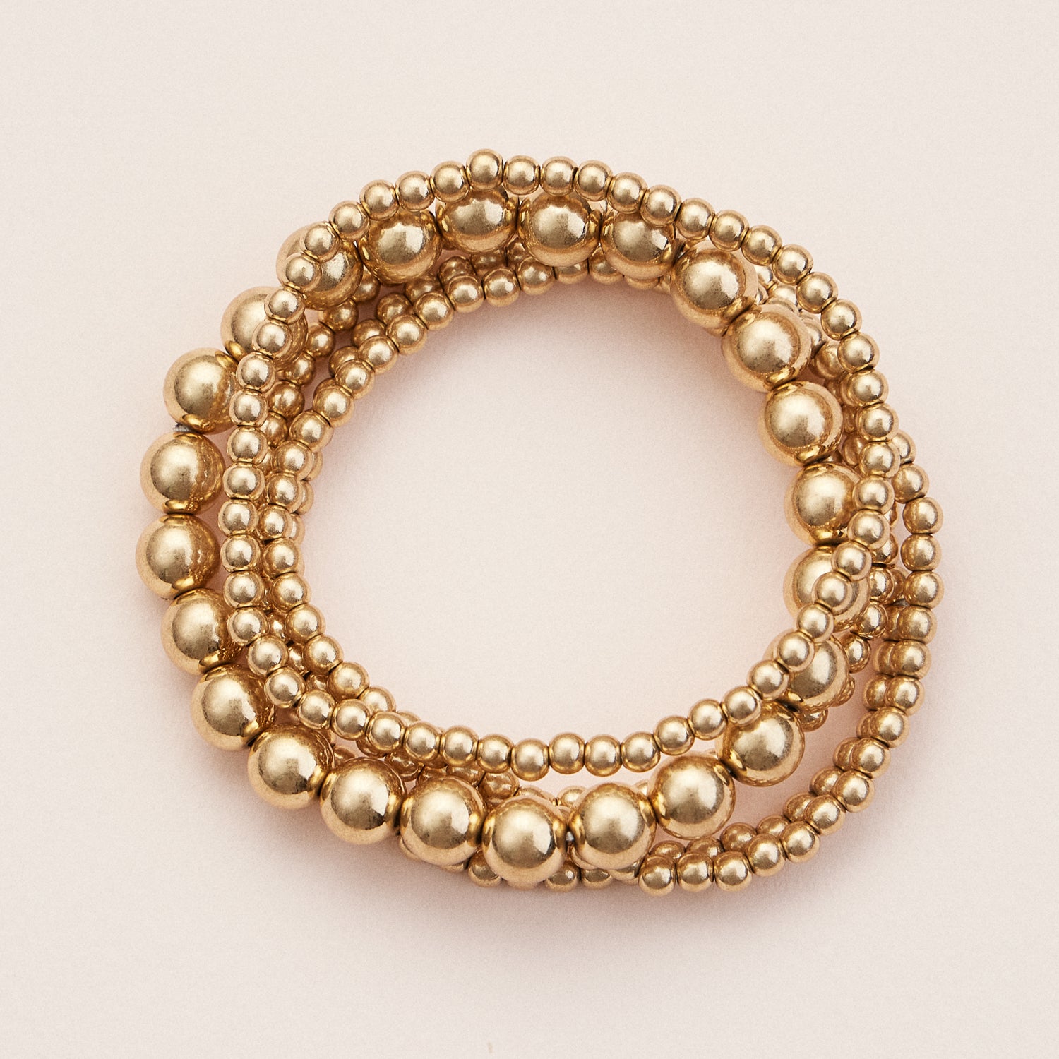 Copper-Toned Beaded Stretch Bracelets – Elegant Stackable Set