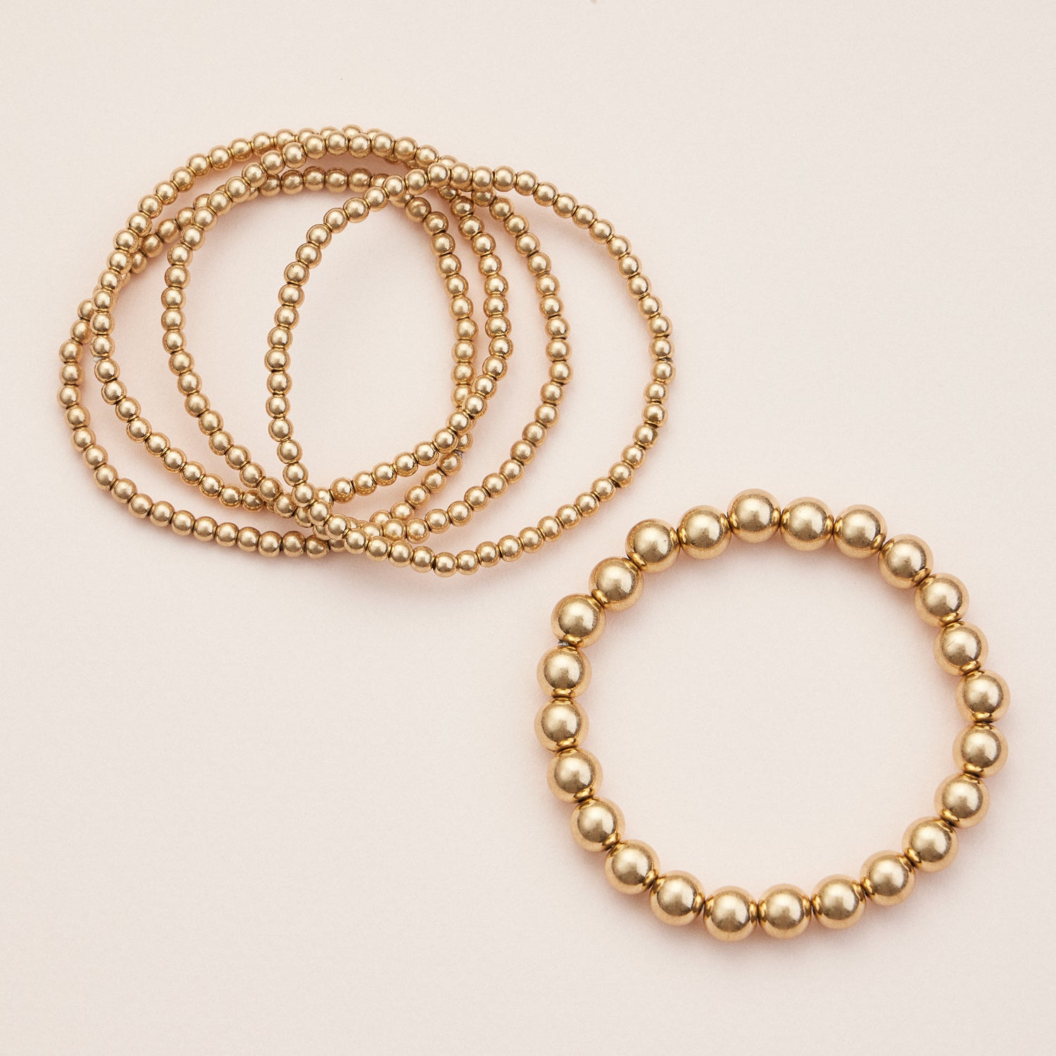 Copper-Toned Beaded Stretch Bracelets – Elegant Stackable Set