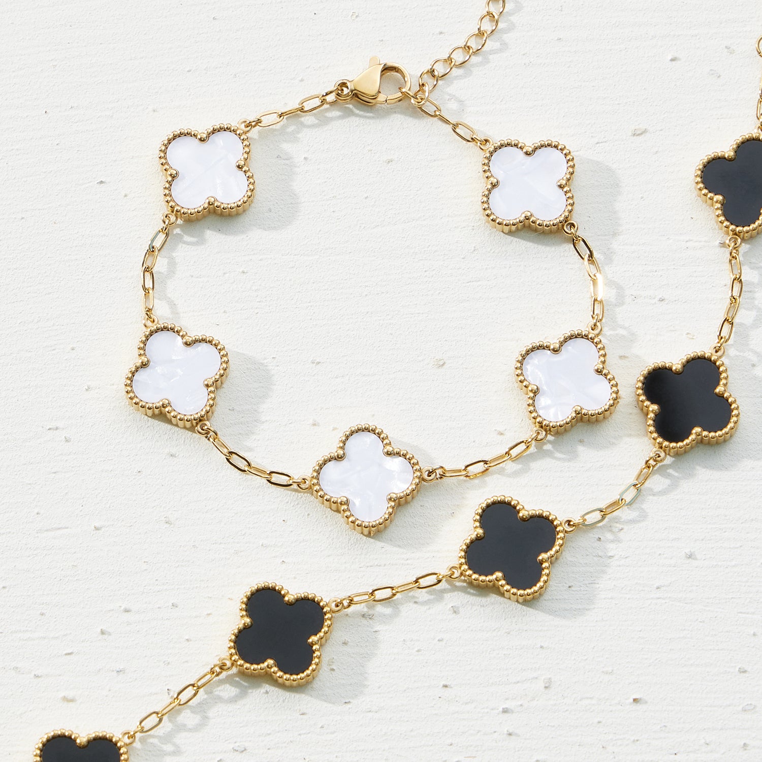 18K Gold-Dipped Stainless Steel Bracelet with Floral Charms