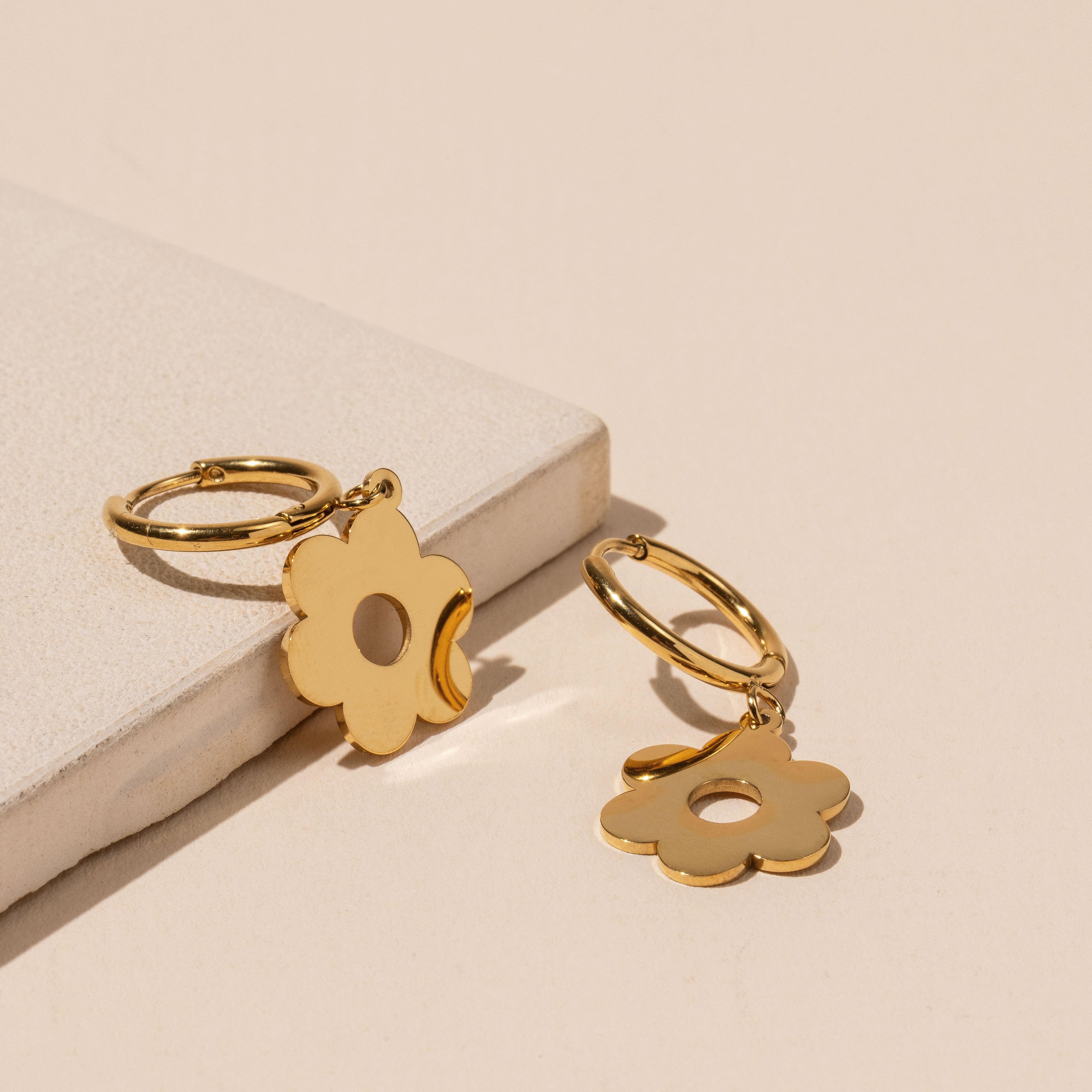 Gold Flower Cutout Hoop Earrings