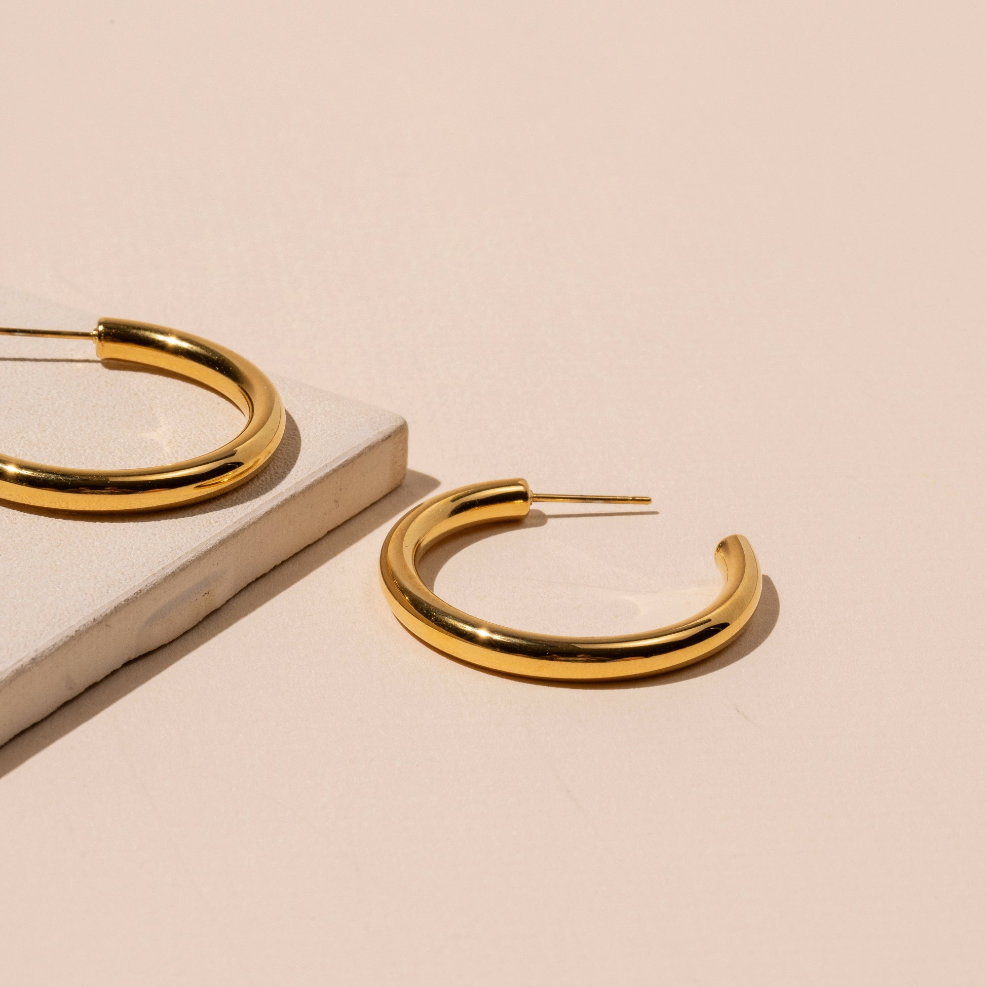 18K Gold Plated Stainless Steel Basic Hoop Earrings