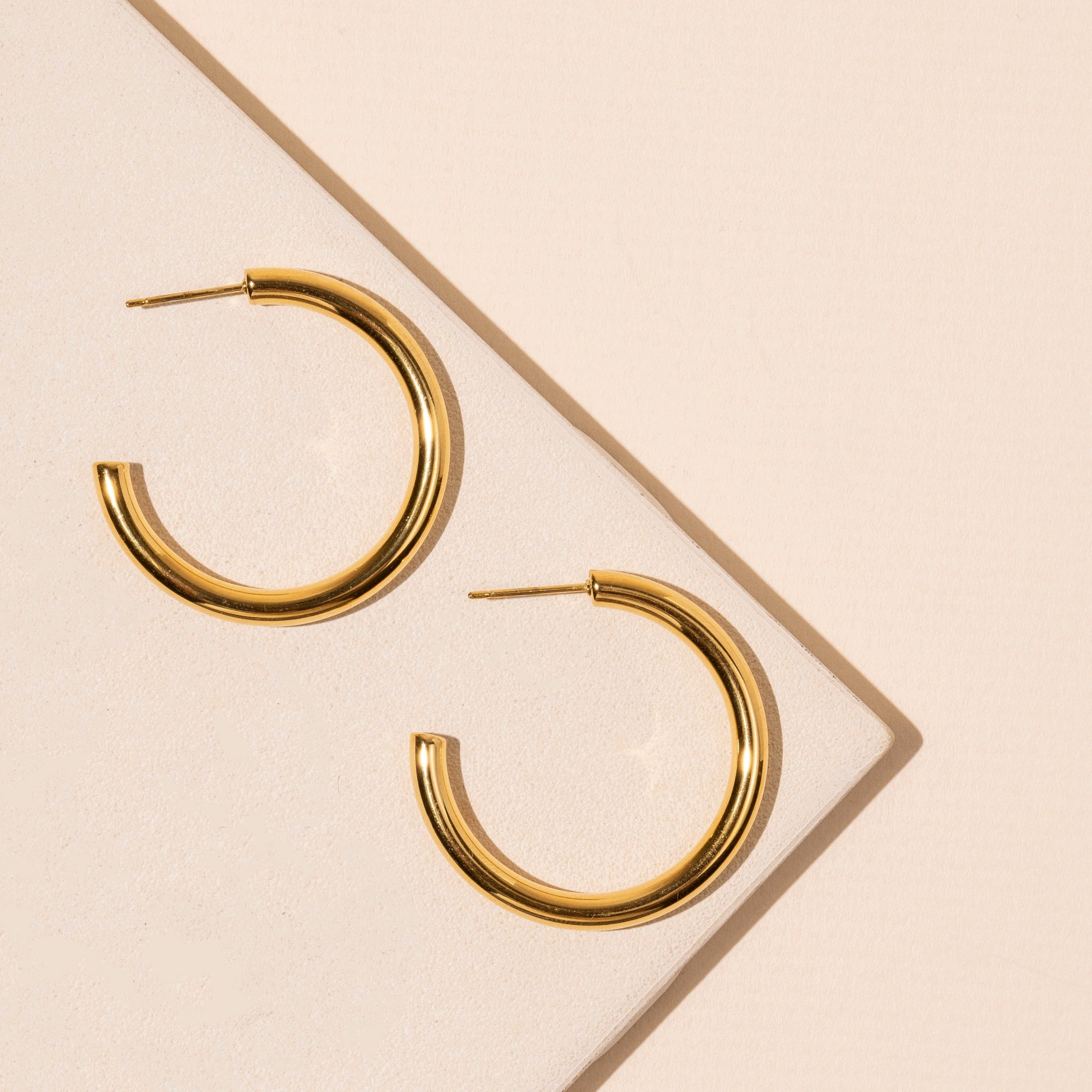 18K Gold Plated Stainless Steel Basic Hoop Earrings