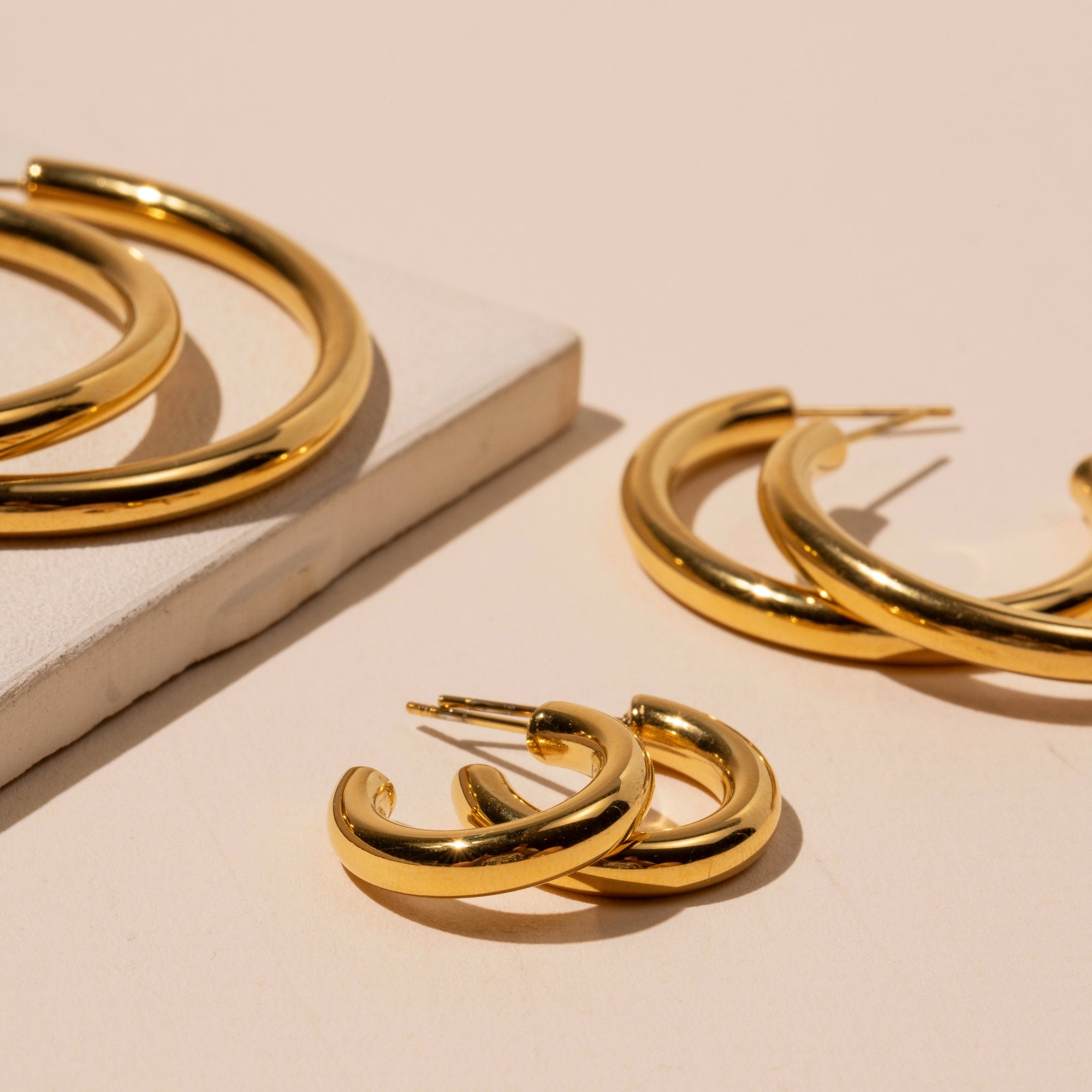 18K Gold Plated Stainless Steel Basic Hoop Earrings